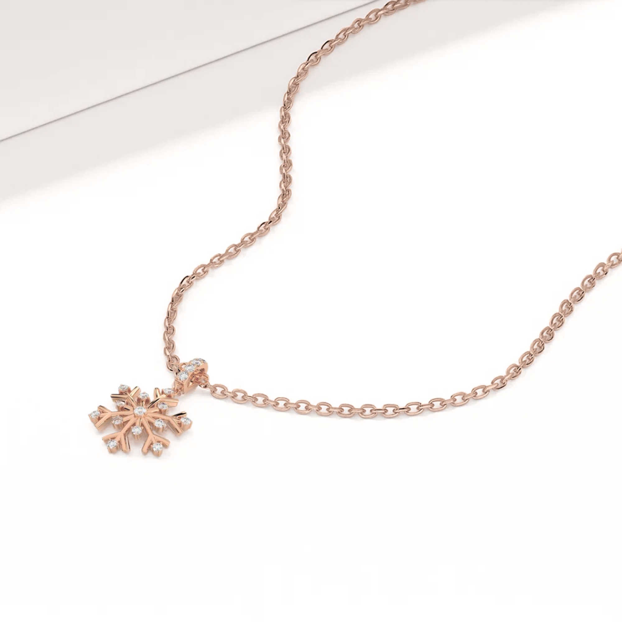 14K Yellow Gold Diamond Snowflake Necklace