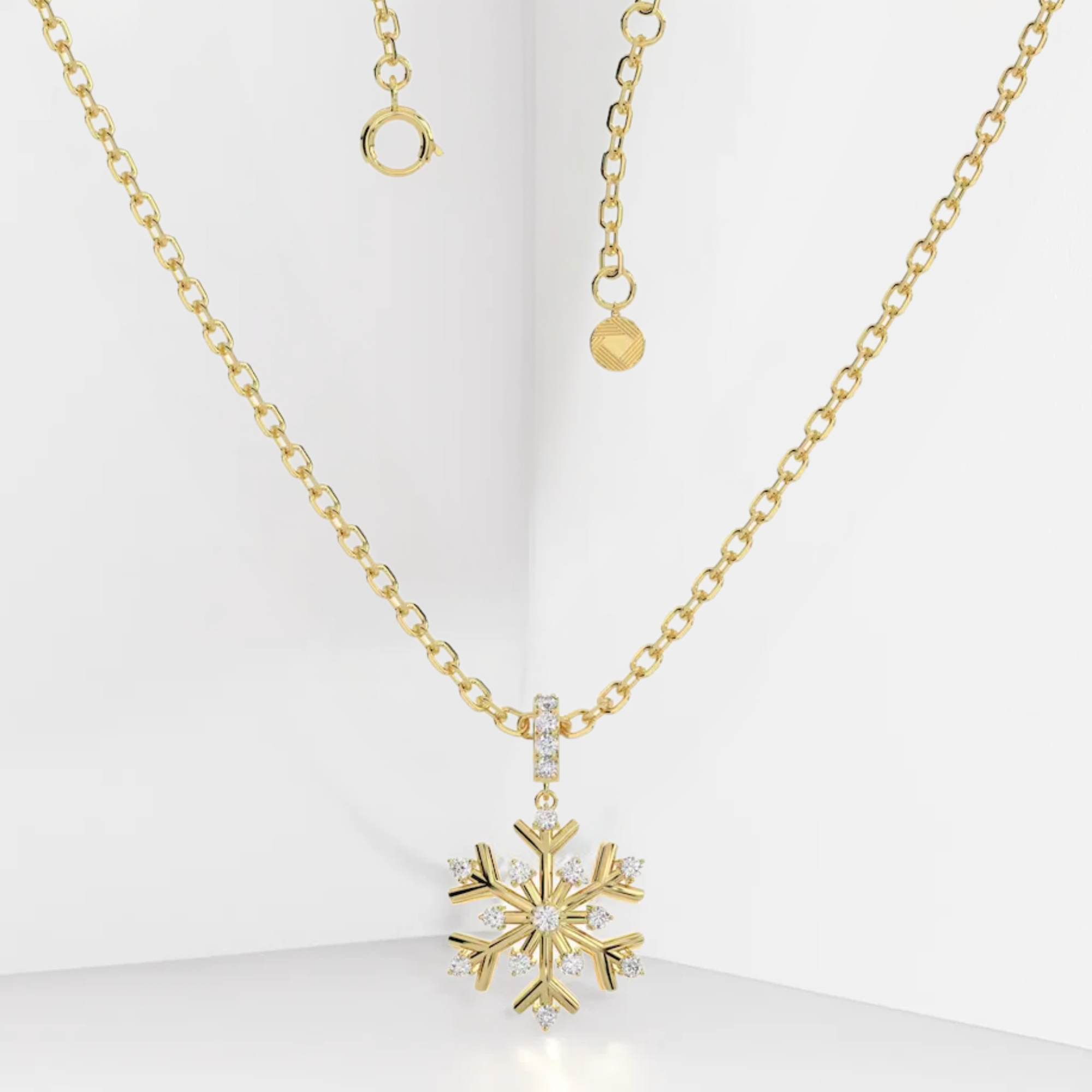 14K Yellow Gold Diamond Snowflake Necklace