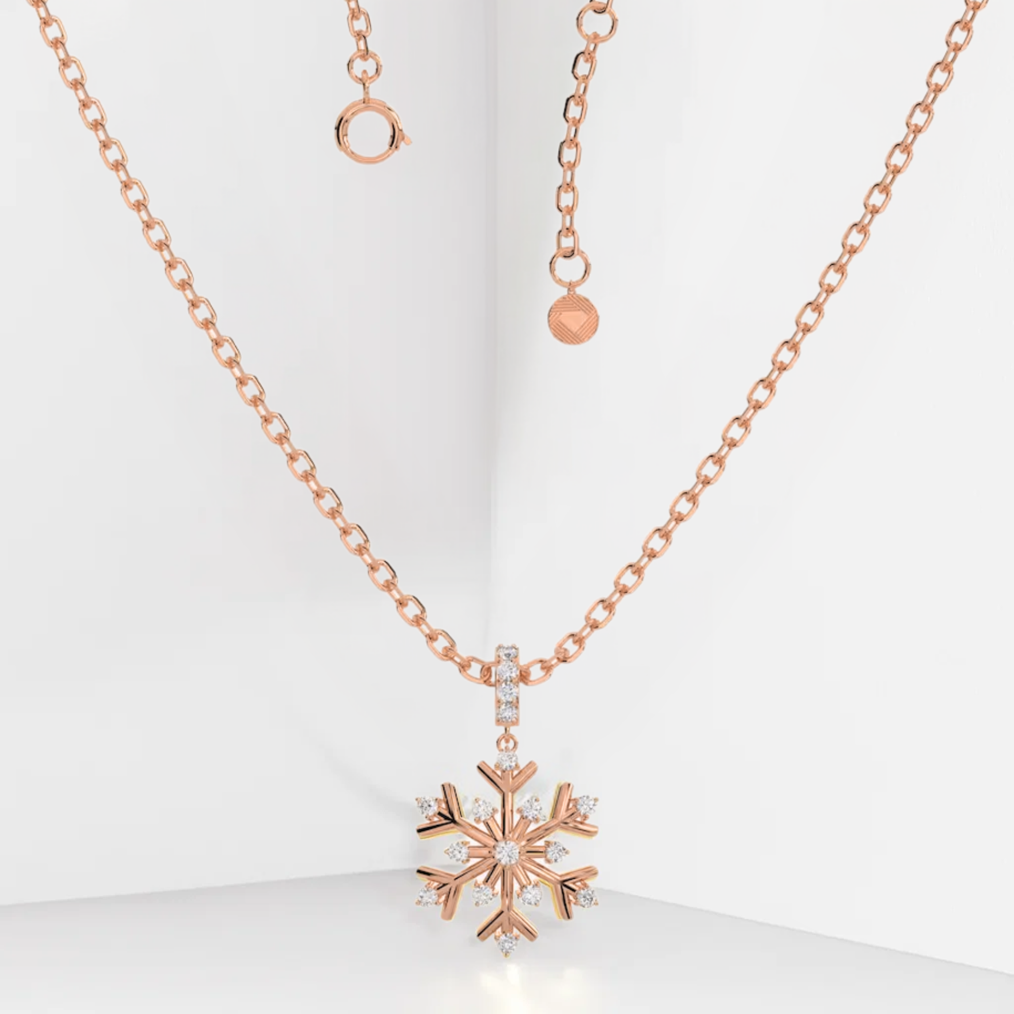14K Yellow Gold Diamond Snowflake Necklace