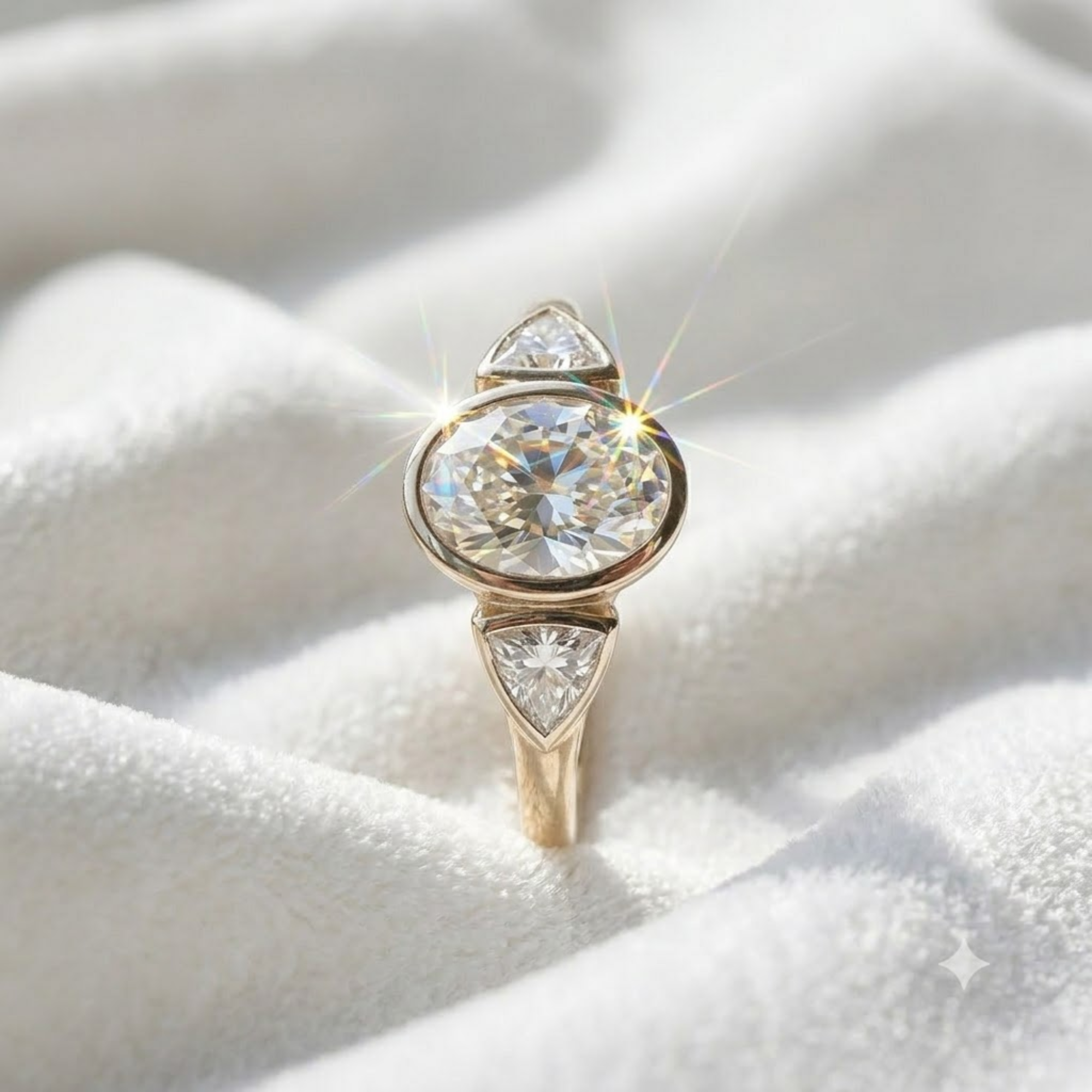 14K Gold 2 carat Oval Three Stone Diamond Engagement Ring