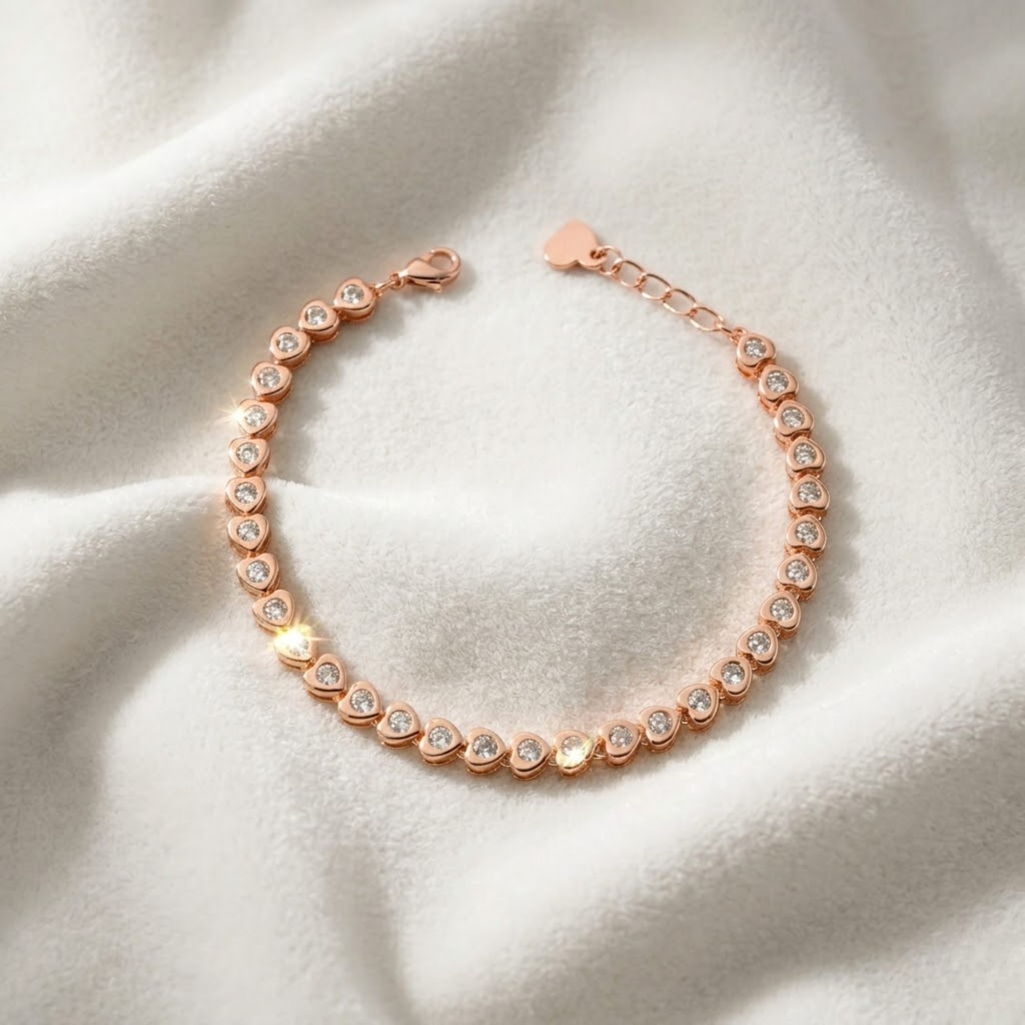 14K Gold Bezel Set Diamond Tennis Bracelet/ Heart Diamond Bracelet
