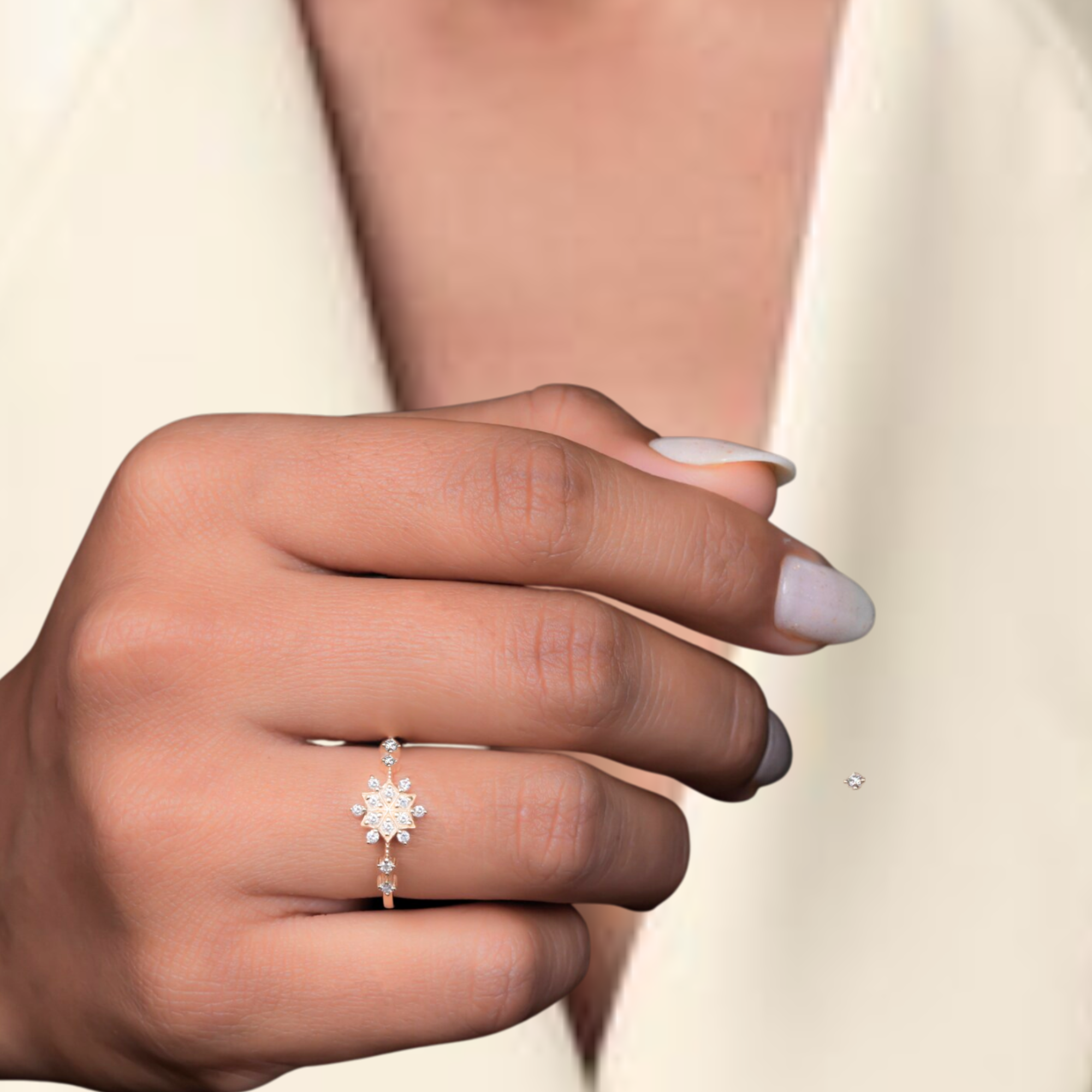 14K Gold Minimalist Snow Flower Cluster Ring