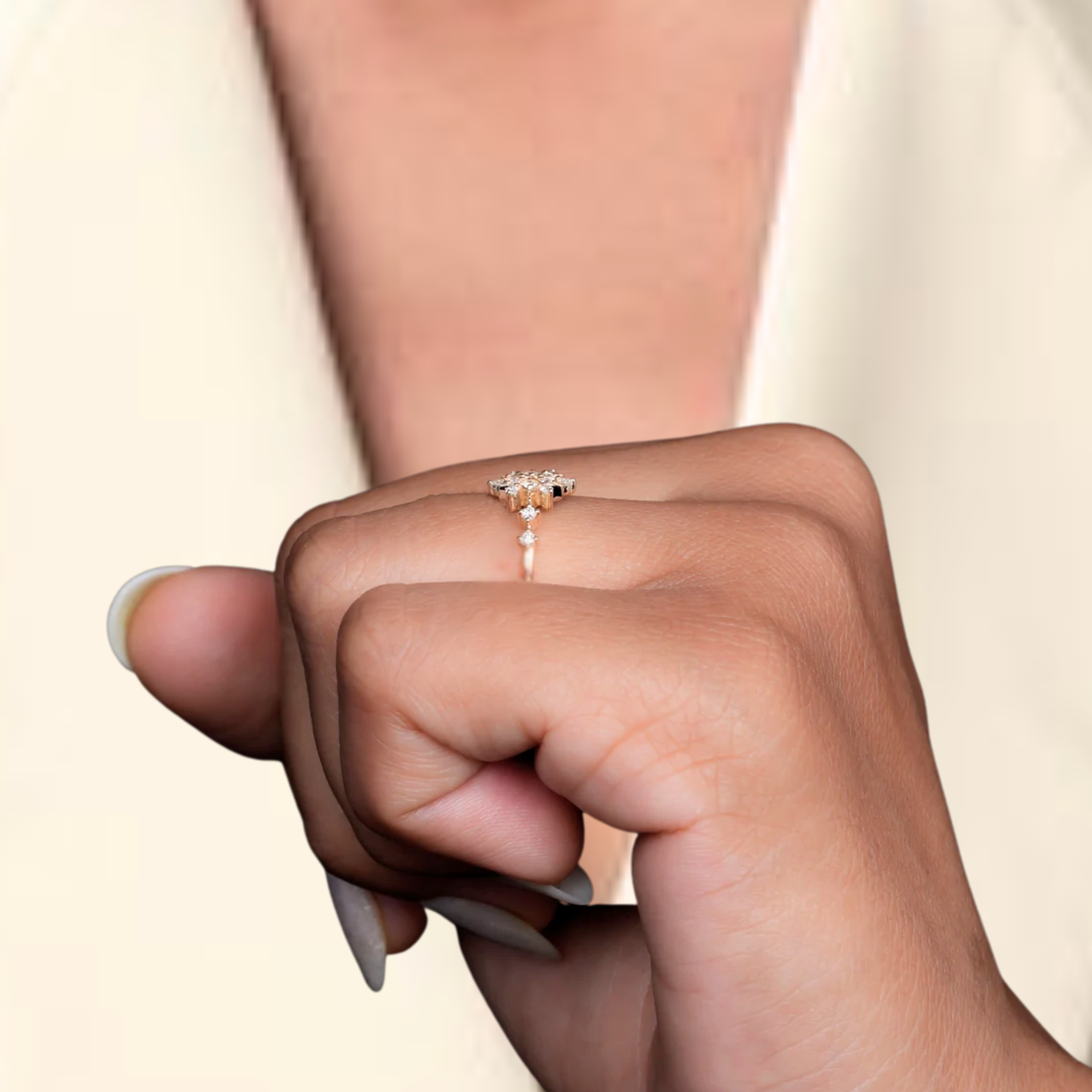 14K Gold Minimalist Snow Flower Cluster Ring