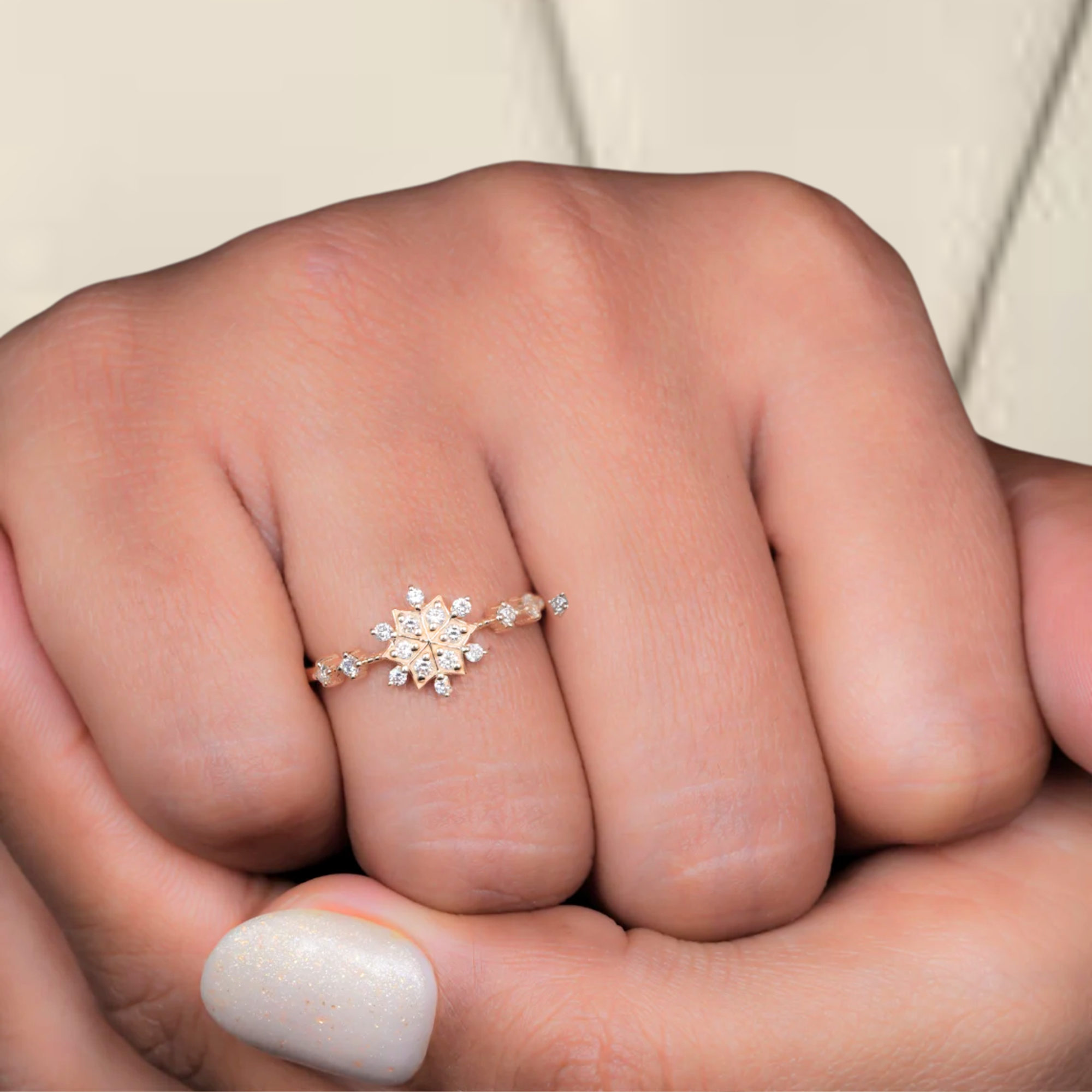 14K Gold Minimalist Snow Flower Cluster Ring