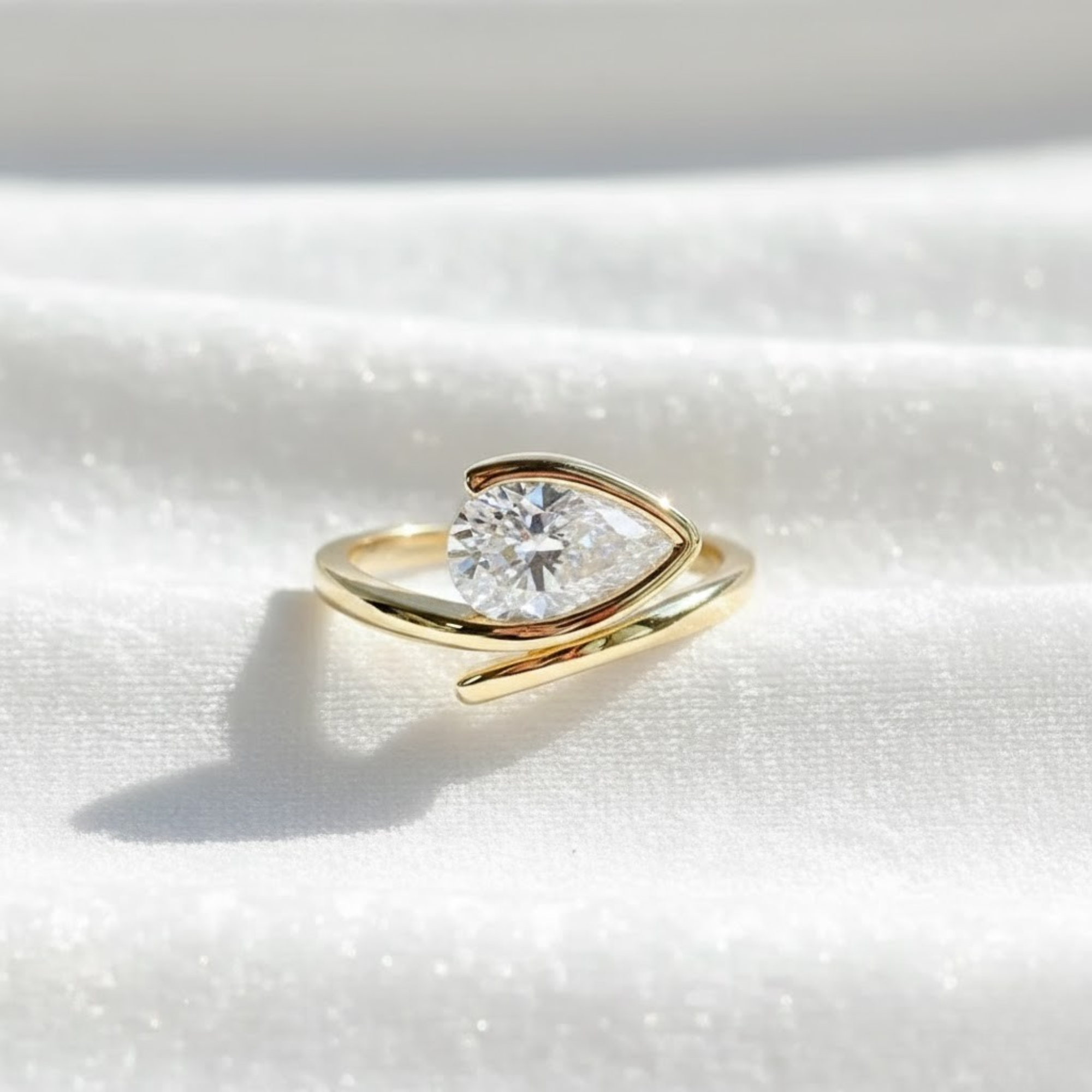 14K Gold 2.0 Ct East West Pear Cut Lab Grown Engagement Ring