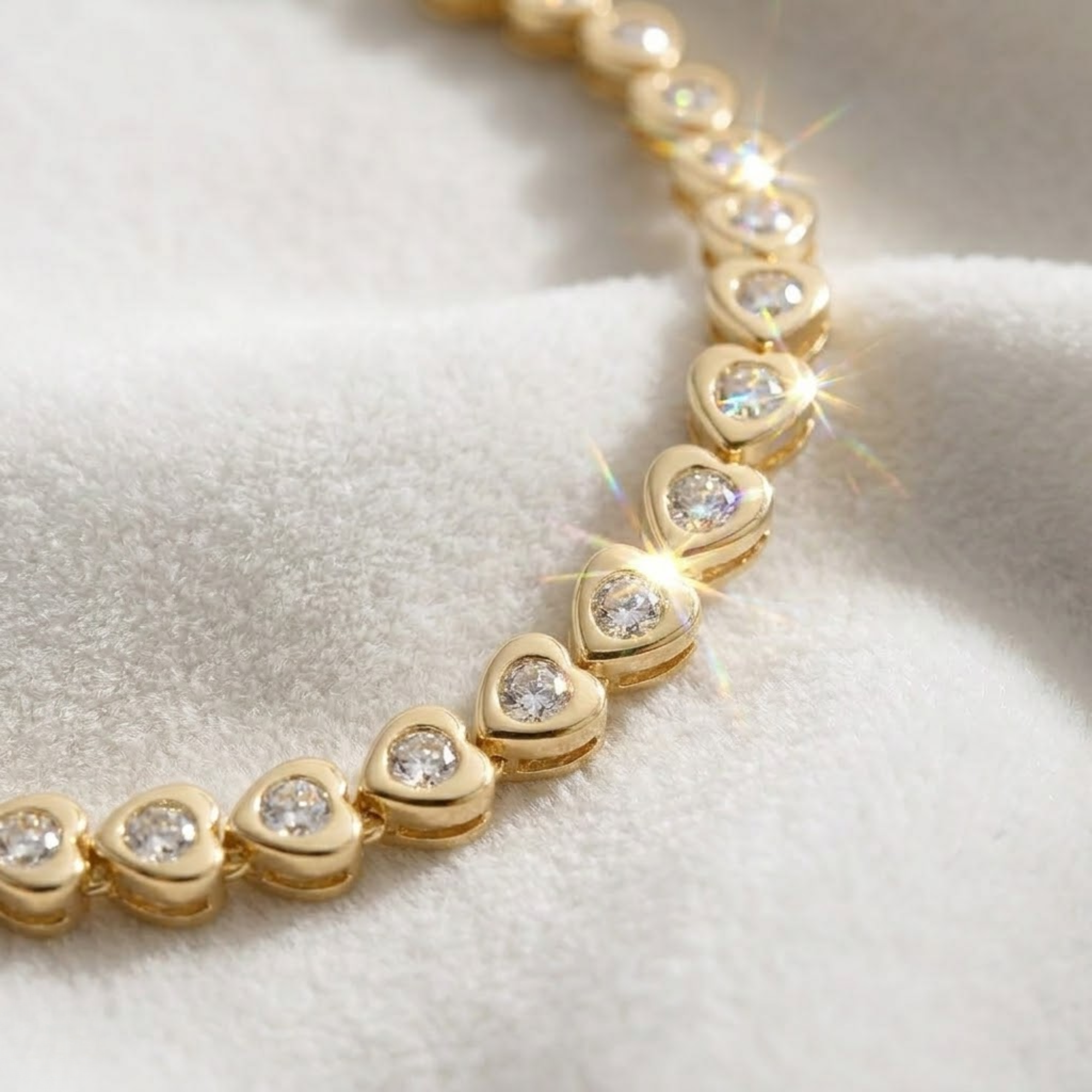 14K Gold Bezel Set Diamond Tennis Bracelet/ Heart Diamond Bracelet