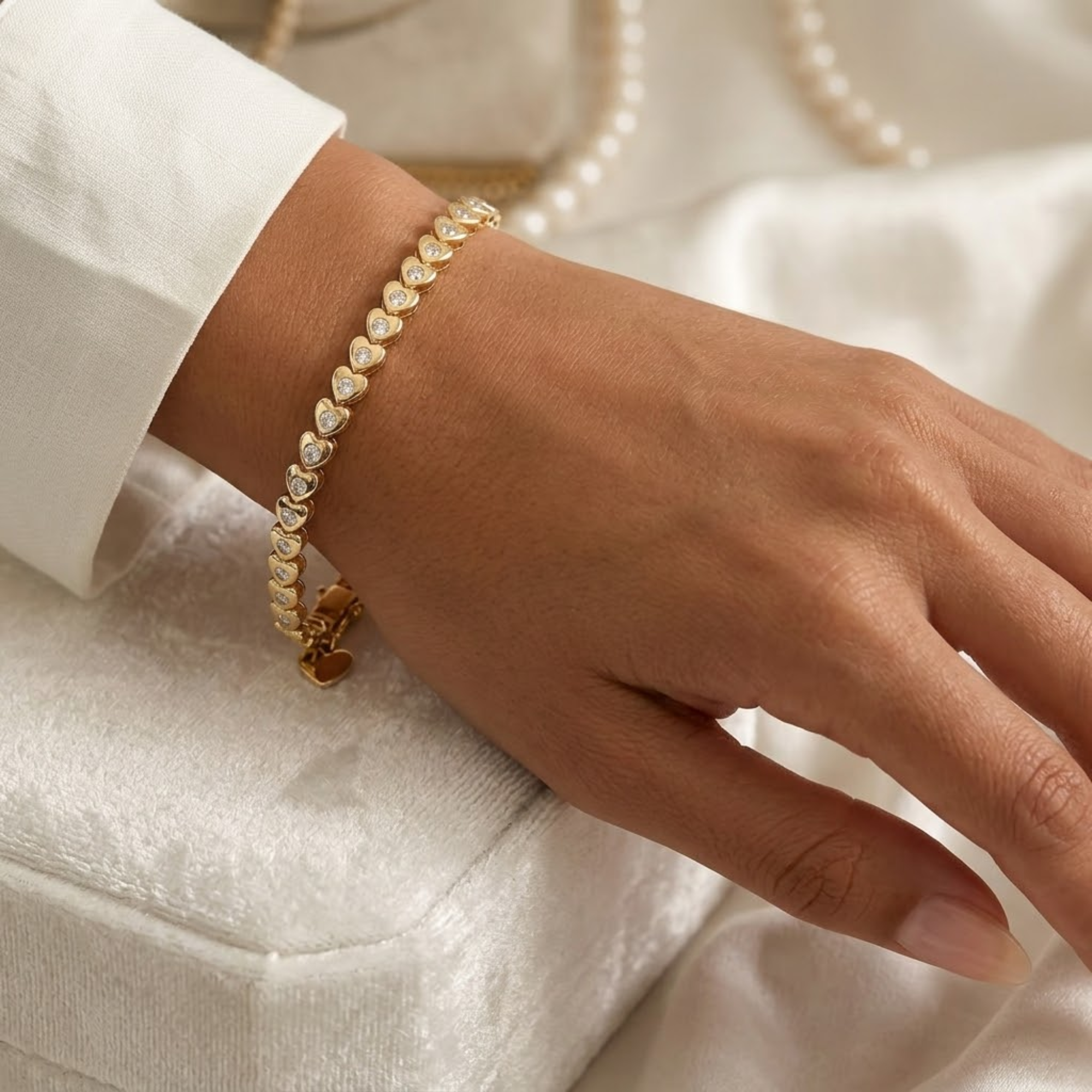 14K Gold Bezel Set Diamond Tennis Bracelet/ Heart Diamond Bracelet