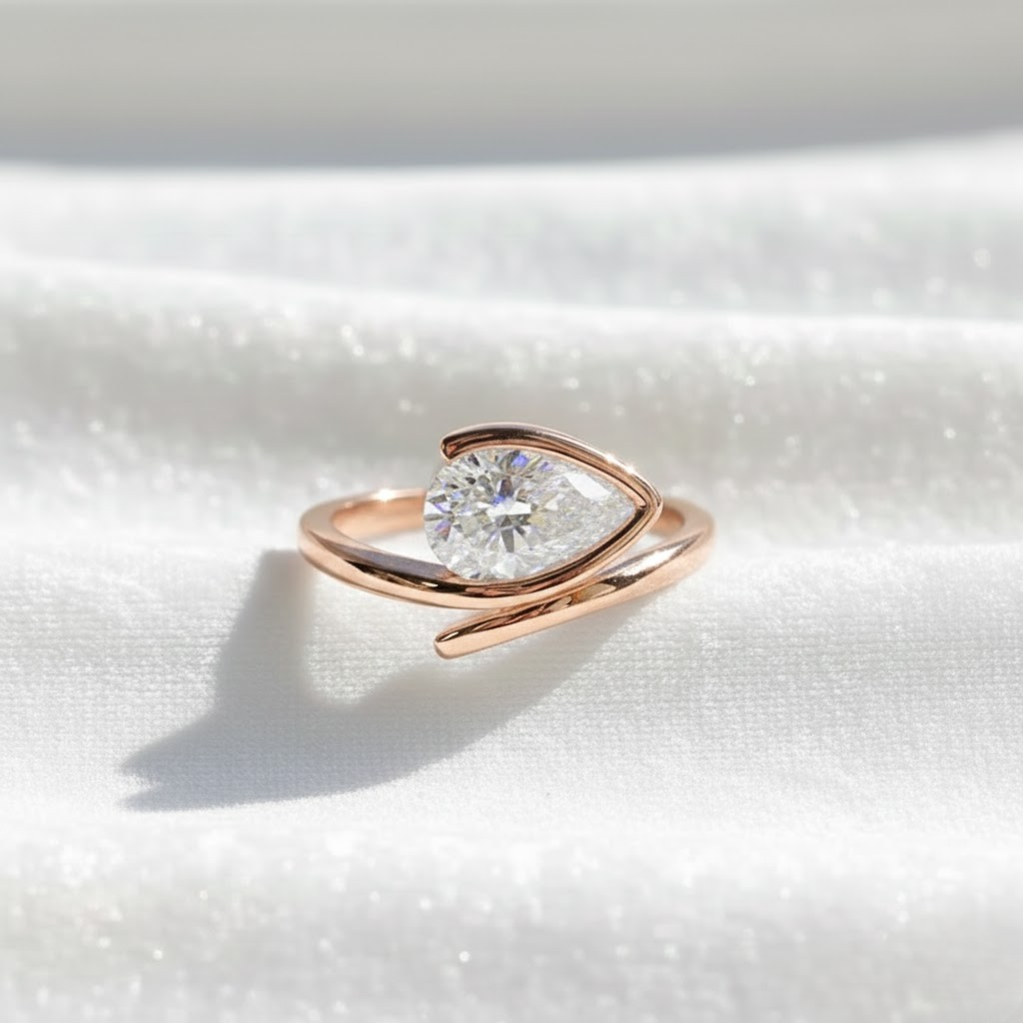 14K Gold 2.0 Ct East West Pear Cut Lab Grown Engagement Ring