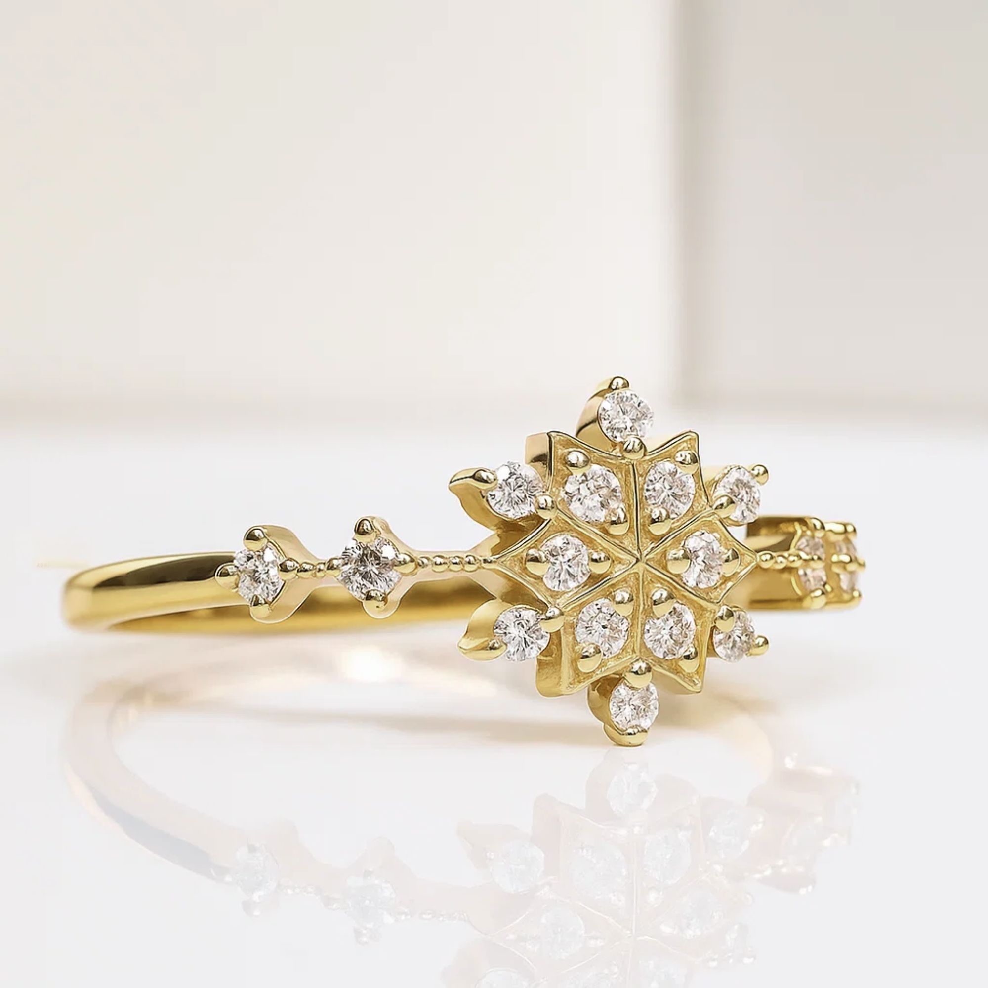 14K Gold Minimalist Snow Flower Cluster Ring