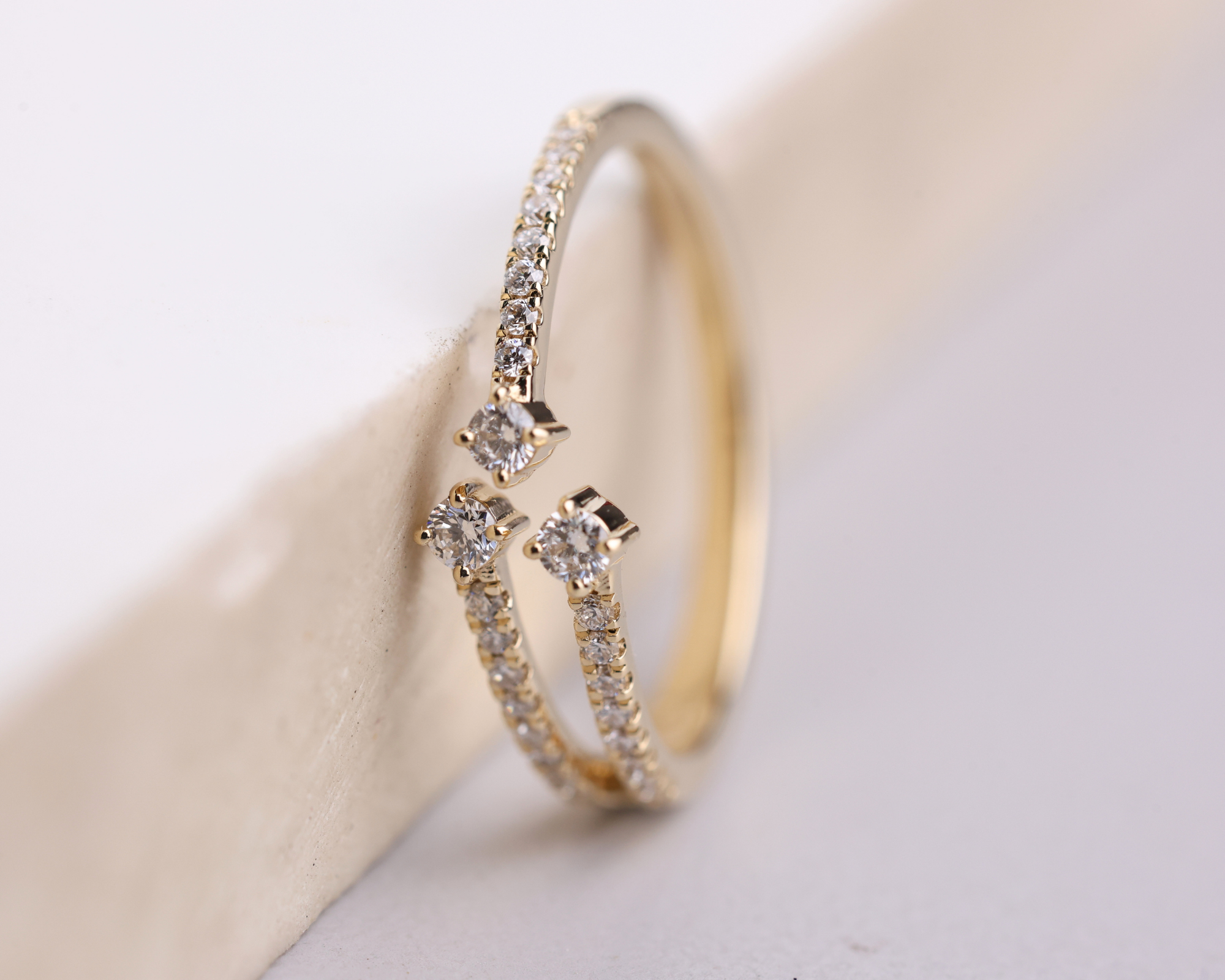 14k Solid Gold Unique Diamond Crossover Ring Band for Women