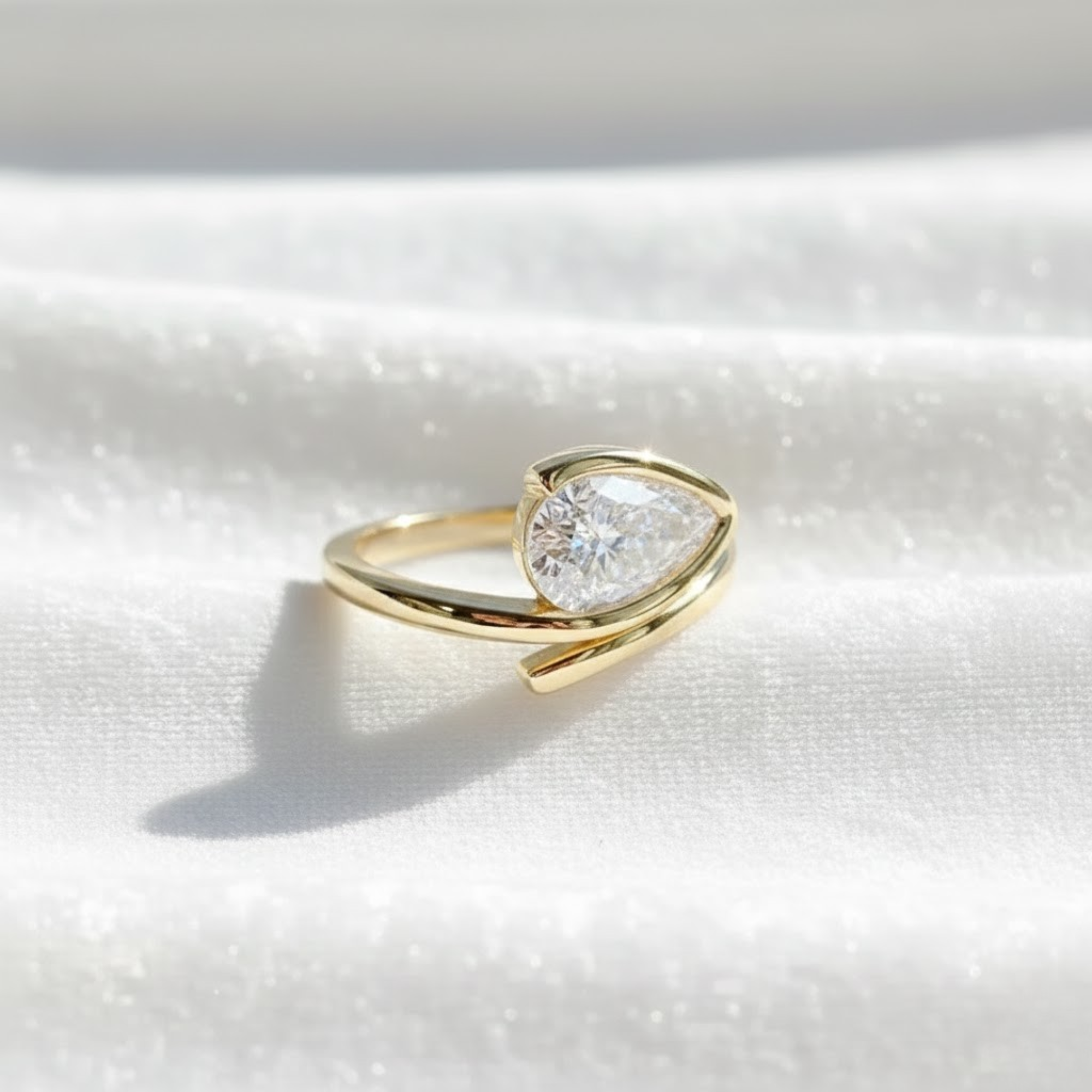 14K Gold 2.0 Ct East West Pear Cut Lab Grown Engagement Ring