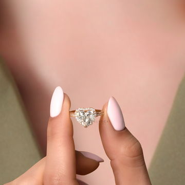 3.50 Carat Heart Shape Lab Grown Diamond Halo 14K Gold Engagement Ring