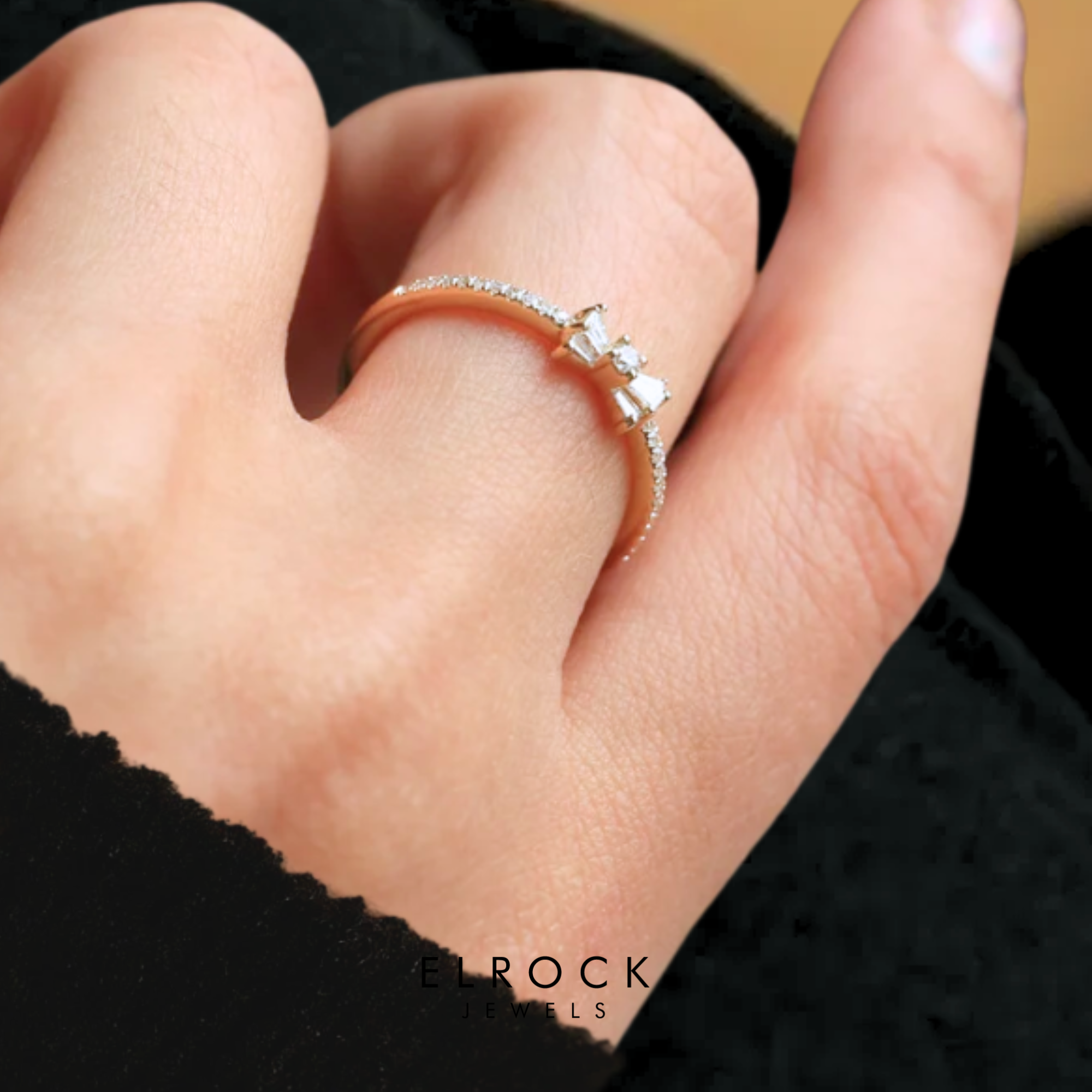 14k Gold Baguette and Round Diamond Bow Ring