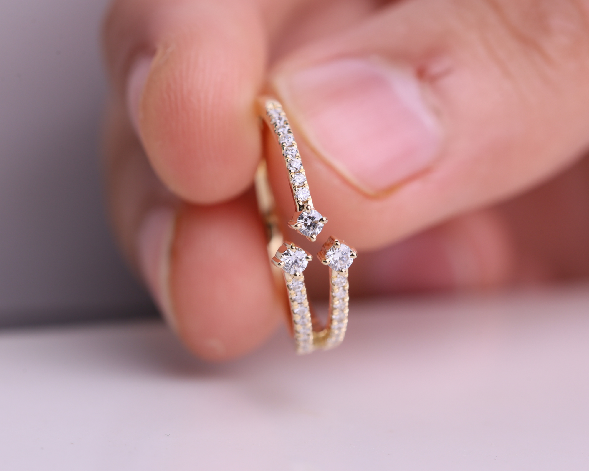14k Solid Gold Unique Diamond Crossover Ring Band for Women