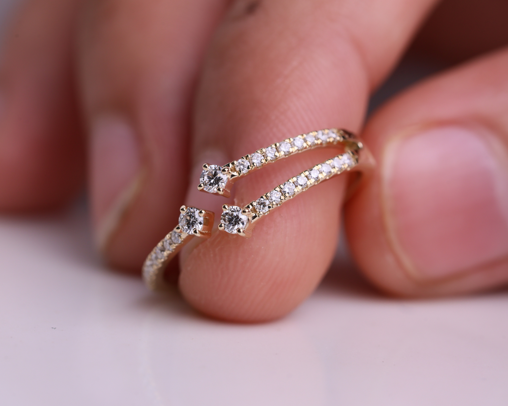 14k Solid Gold Unique Diamond Crossover Ring Band for Women