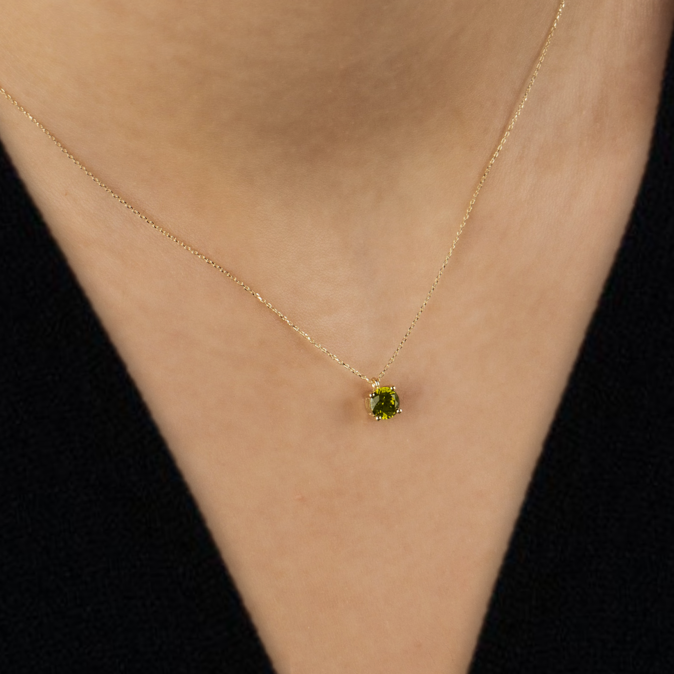 14K Solid Gold Round Peridot August Birthstone Pendant