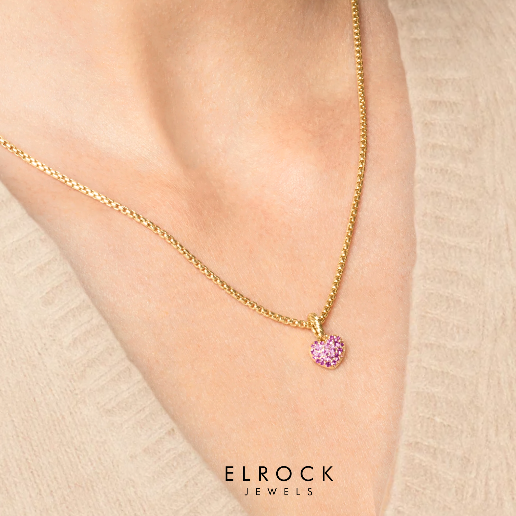 14k Gold Dainty Charm with Pink Sapphires & Diamonds