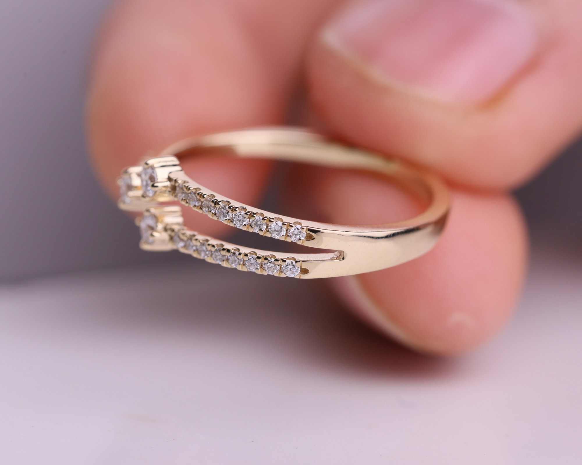 14k Solid Gold Unique Diamond Crossover Ring Band for Women