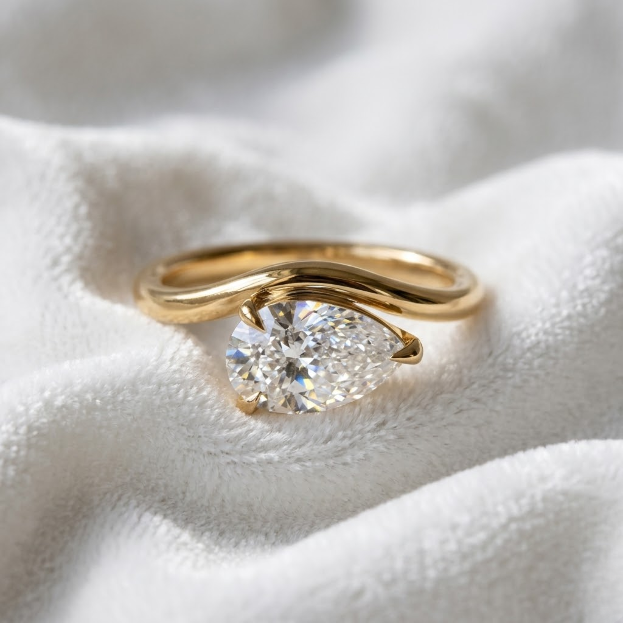 14K Gold Pear Shaped Wave Engagement Ring