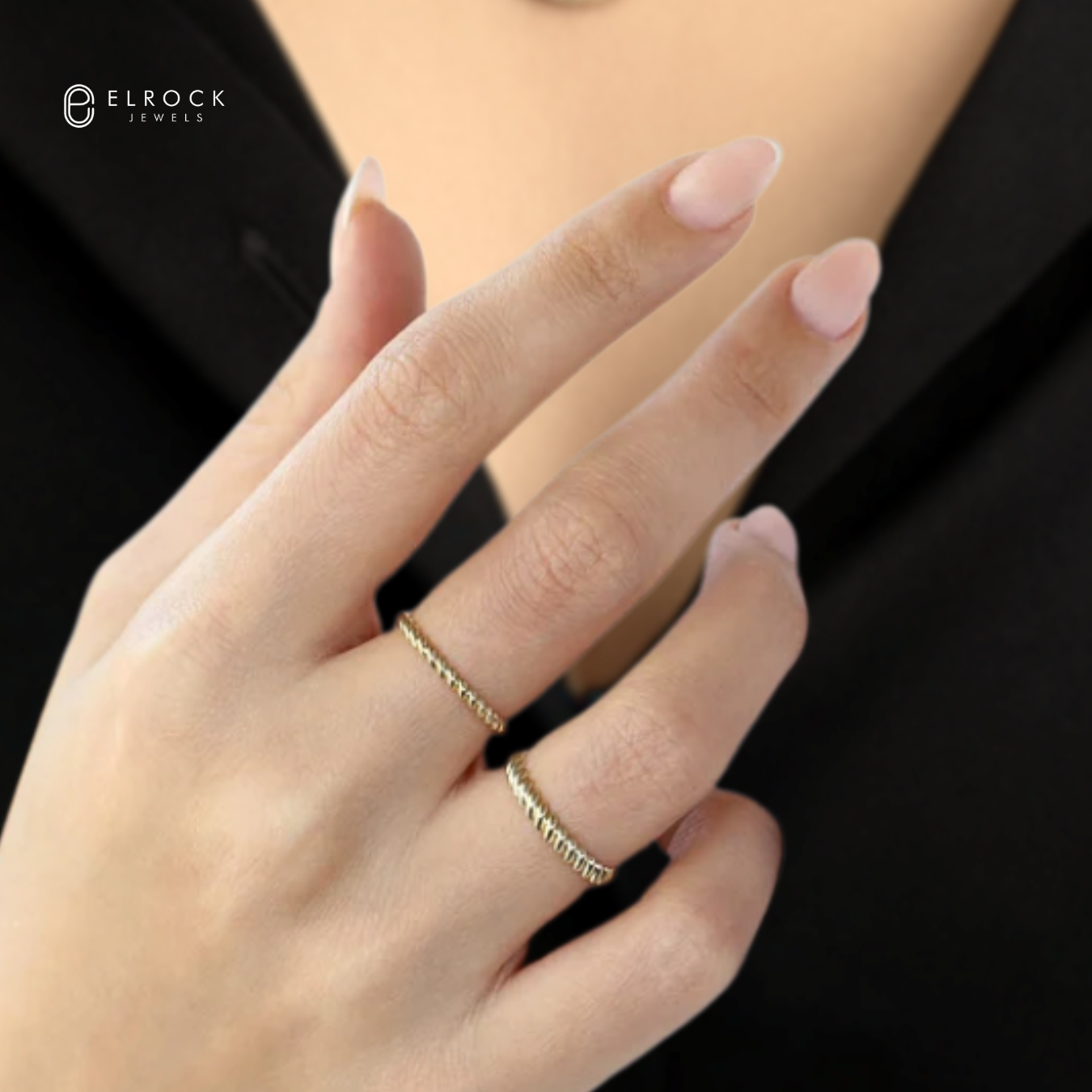 14K Solid Gold Braided Rope Ring, Dainty Twist Ring, 2mm Twisted Rope Wedding Band