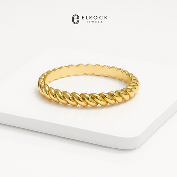 14K Solid Gold Braided Rope Ring, Dainty Twist Ring, 2mm Twisted Rope Wedding Band