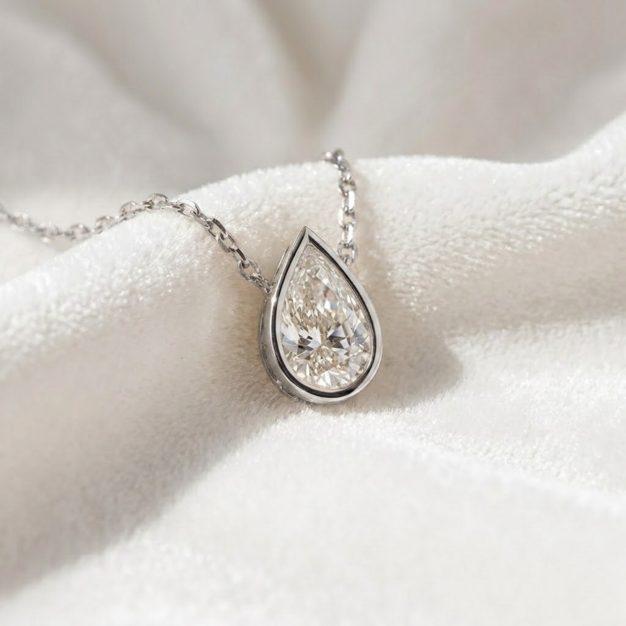 14K Gold 1CT Pear Shape Bezel Set Solitaire Diamond Pendant