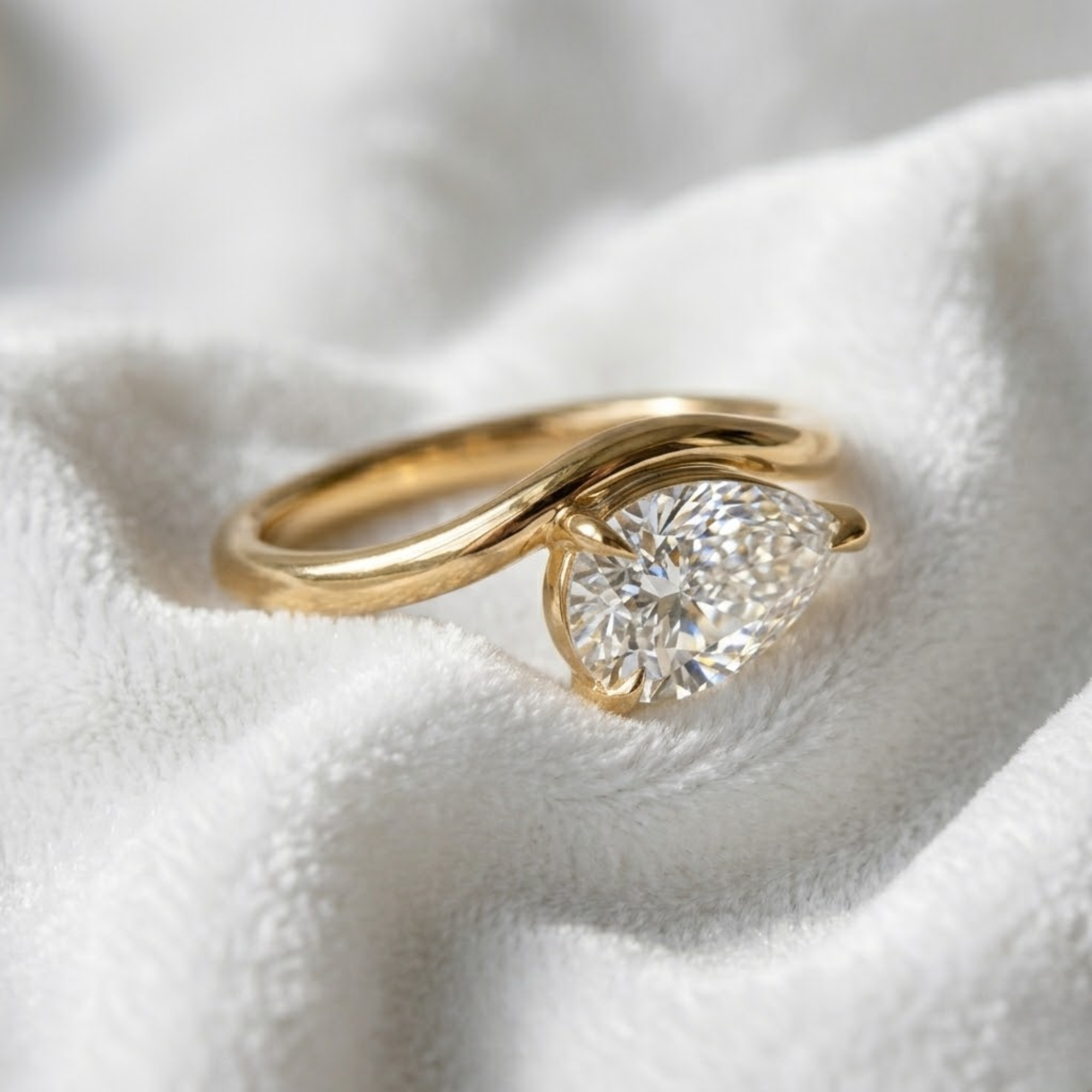 14K Gold Pear Shaped Wave Engagement Ring