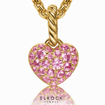14k Gold Dainty Charm with Pink Sapphires & Diamonds, Pink Heart Pendant Necklace