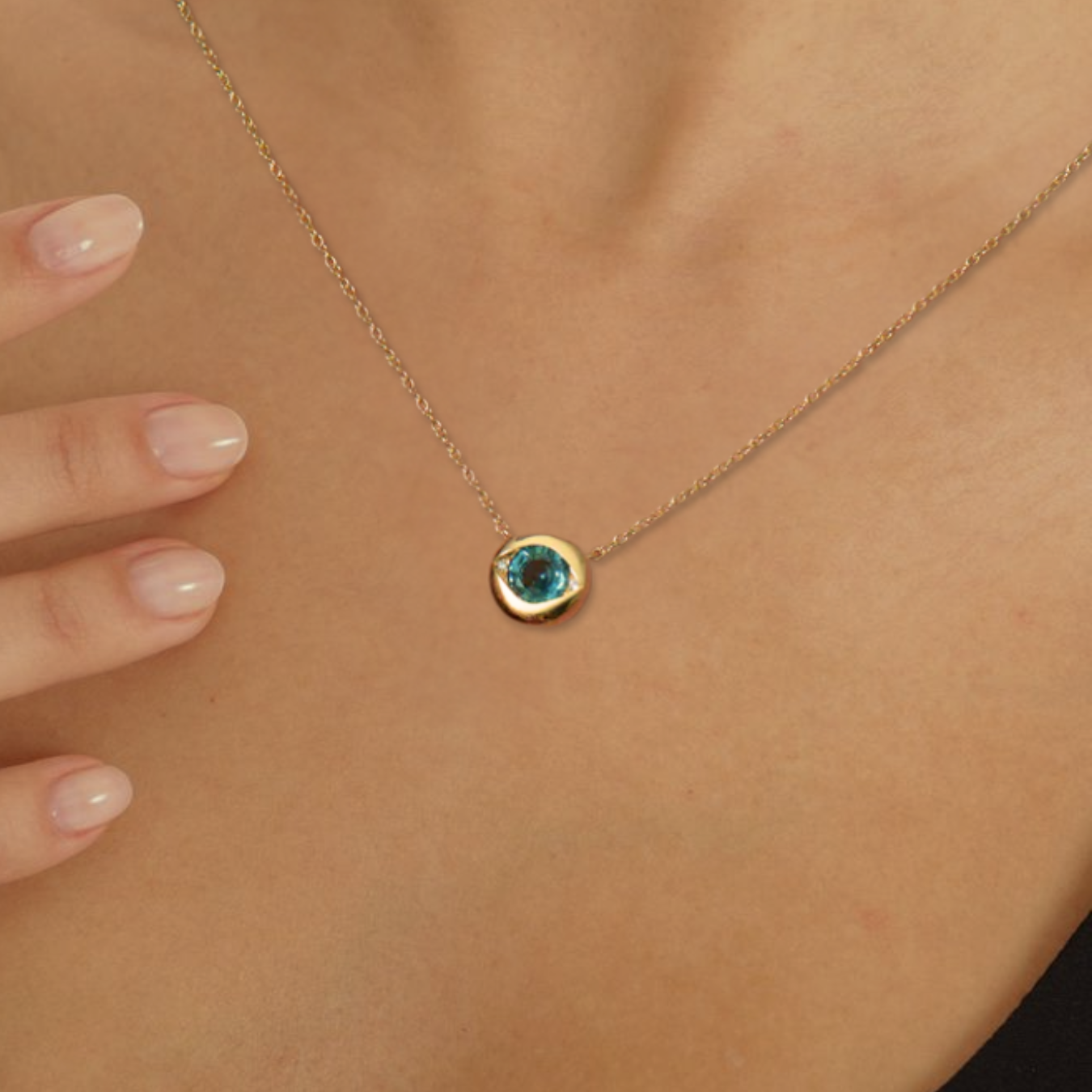 14K Diamond Evil Eye Necklace Sapphire Necklace for Women
