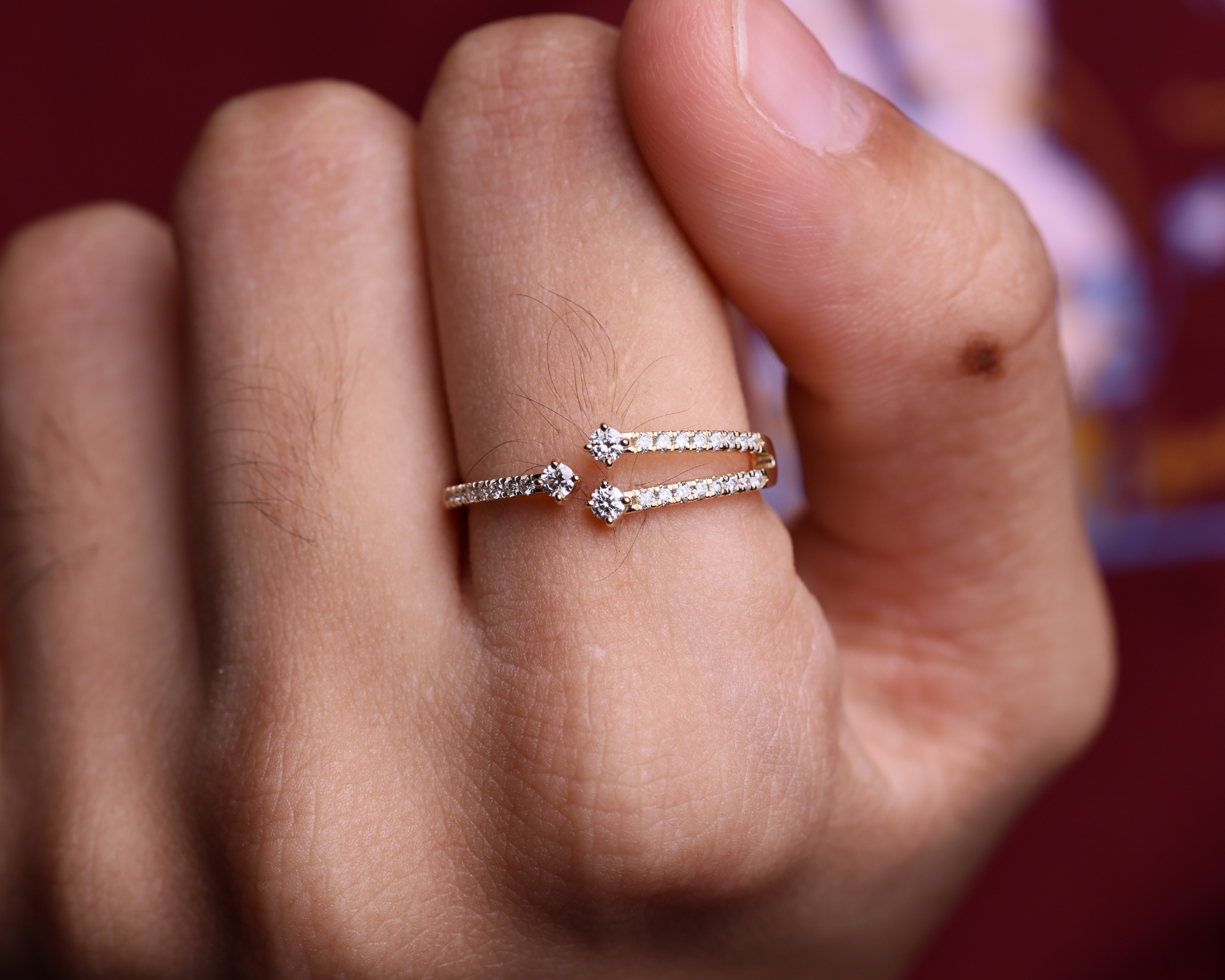 14k Solid Gold Unique Diamond Crossover Ring Band for Women