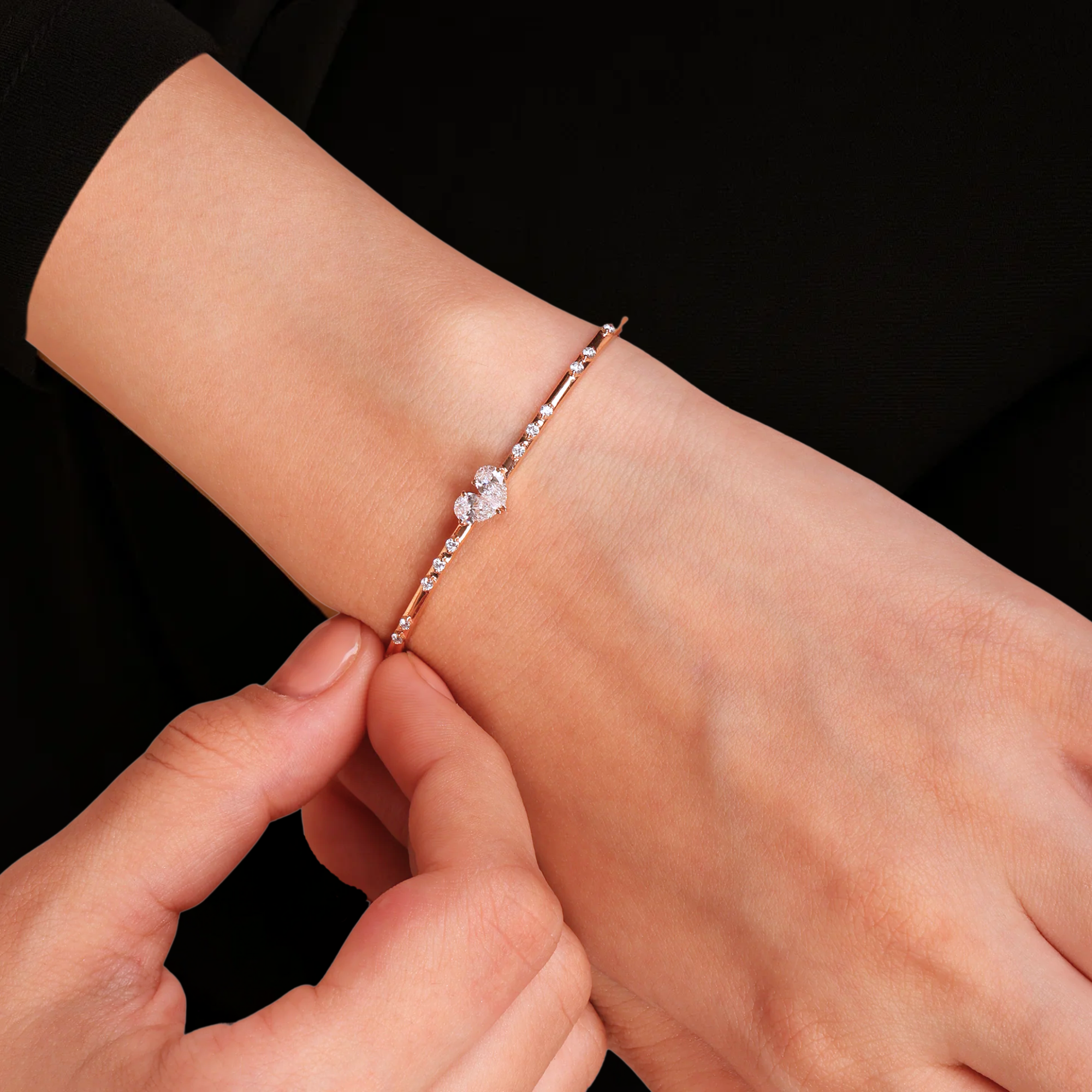 14K Gold Diamond Bangle Heart Shape Solitaire Bracelet