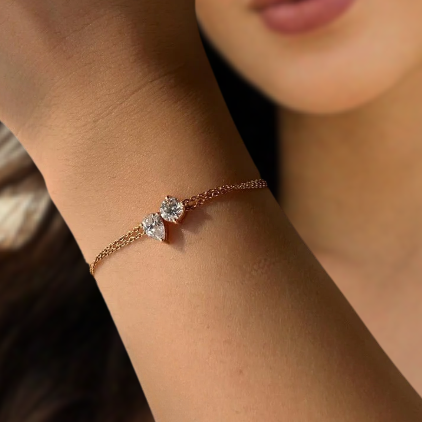 14K Gold Pear & Round Diamond Bracelet