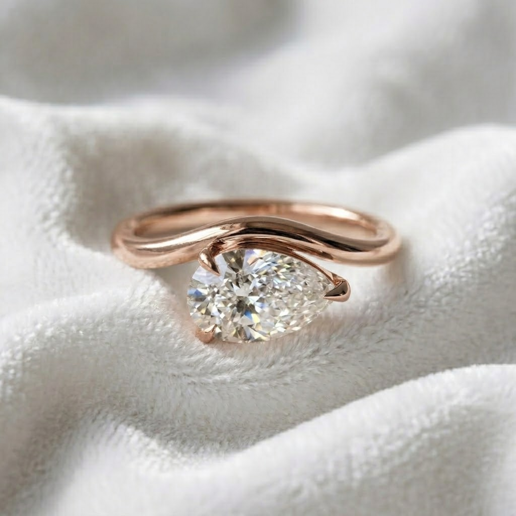 14K Gold Pear Shaped Wave Engagement Ring