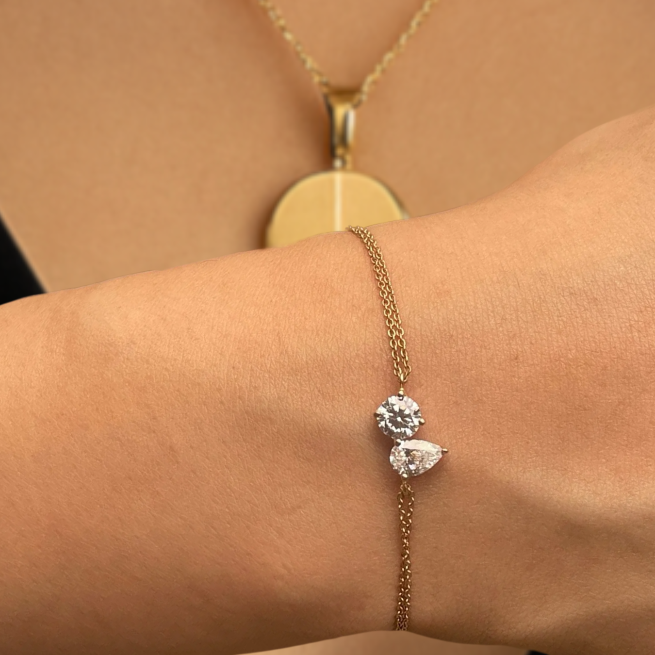 14K Gold Pear & Round Diamond Bracelet For Her