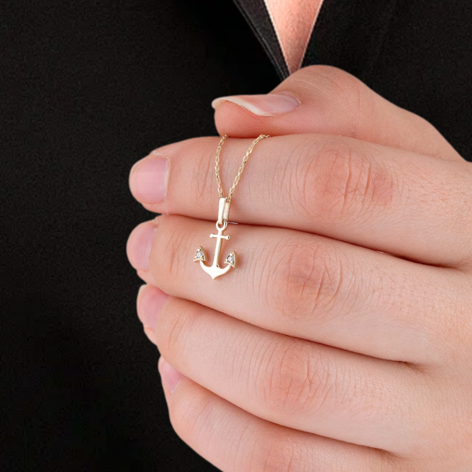 14K Solid Gold Anchor Necklace