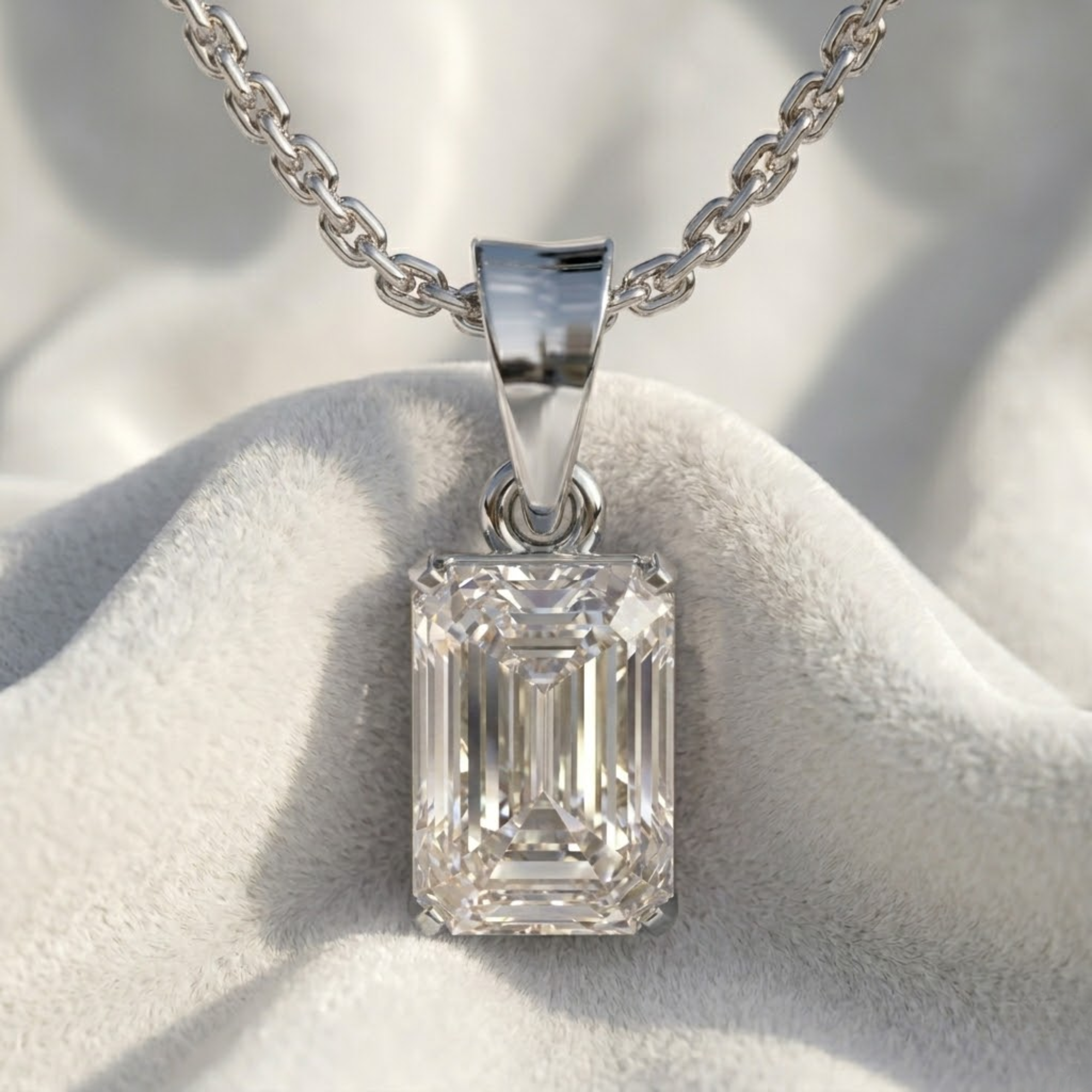 14K Emerald Shape Lab Diamond Pendant in Gold & Silver For Her