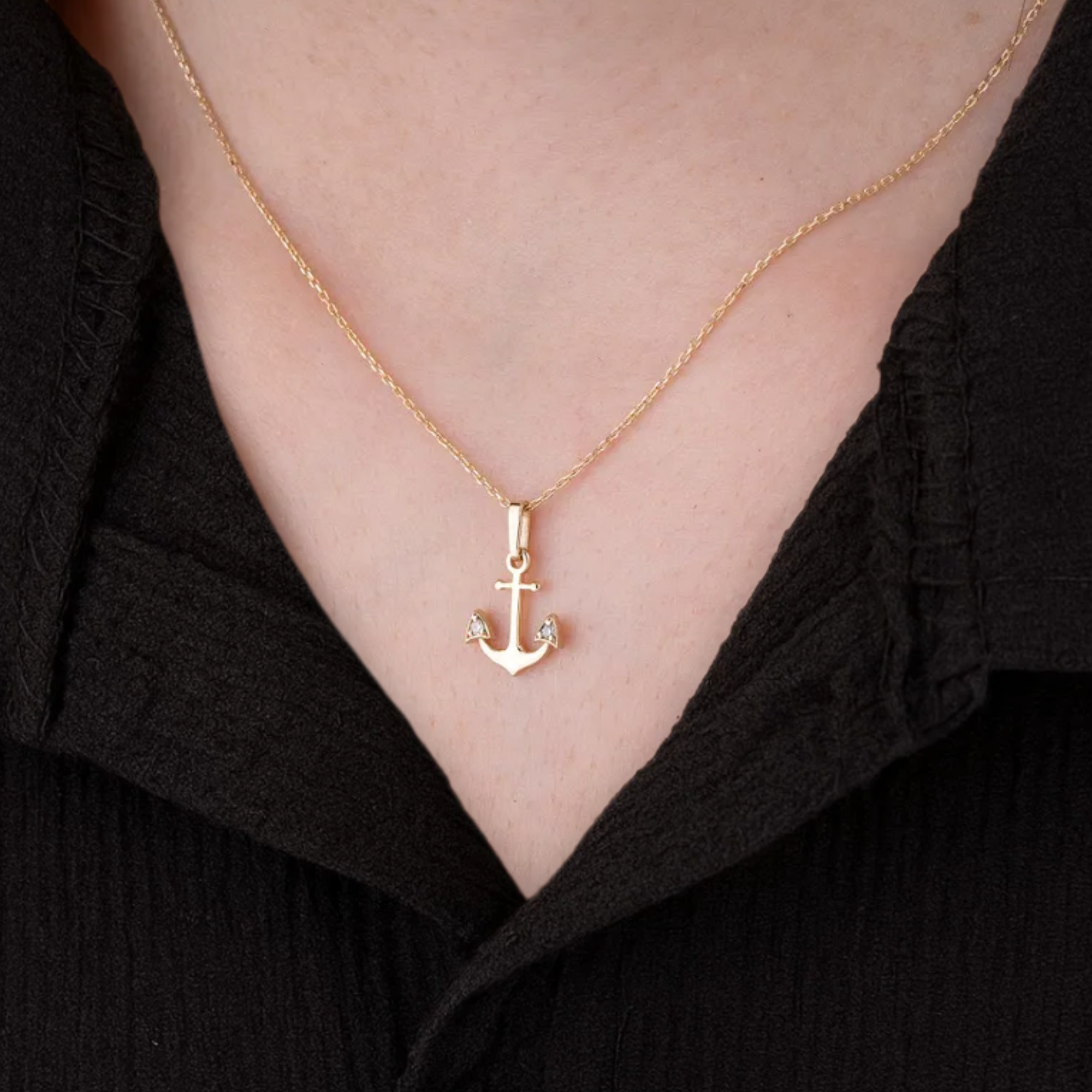 14K Solid Gold Anchor Necklace