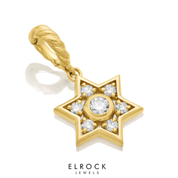 14K Solid Gold Star Diamond Pendant Necklace, Jewish Star Charm