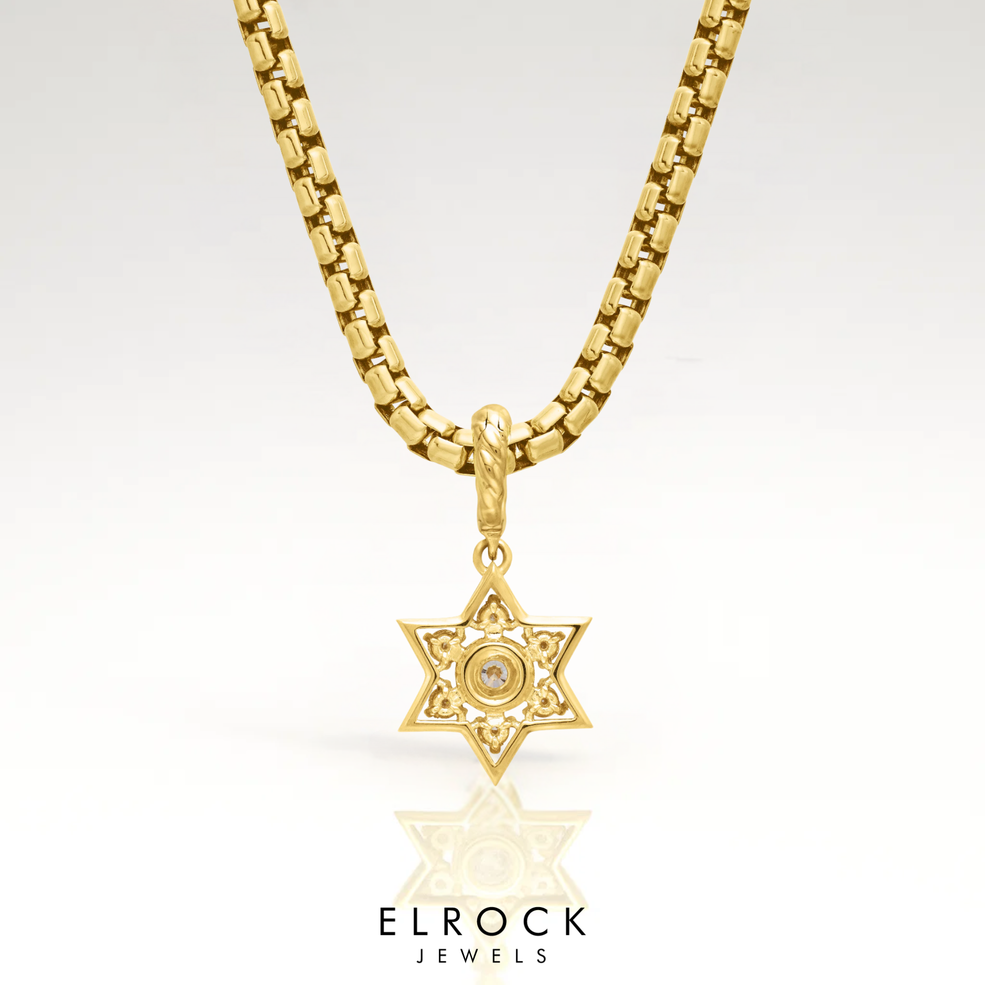 14K Solid Gold Star Diamond Pendant Necklace