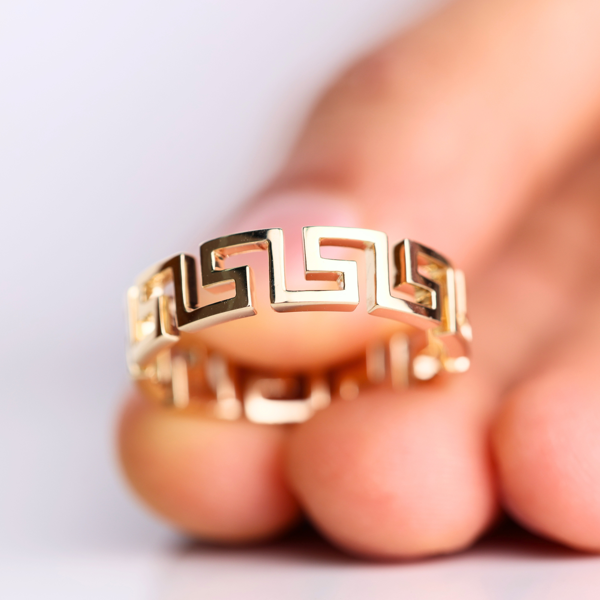 14K Gold Greek Key Ring I Geometric Greek Key Ring