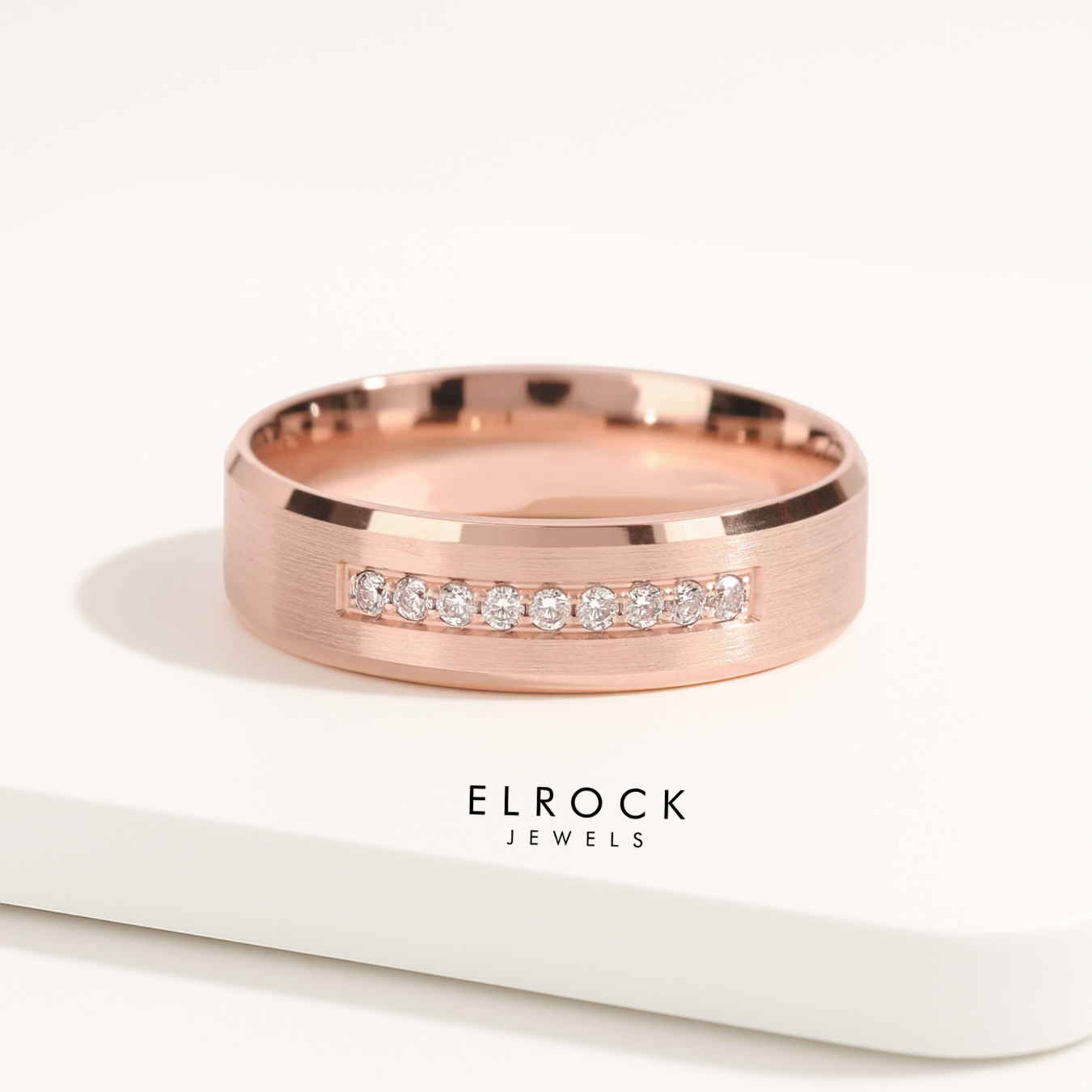 Men's Nine-Stone Diamond Wedding Band with Beveled Edges