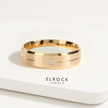 14K Flush Set Men's Diamond Wedding Band with Beveled Edges | 6mm Solid Gold Diamond Wedding Ring