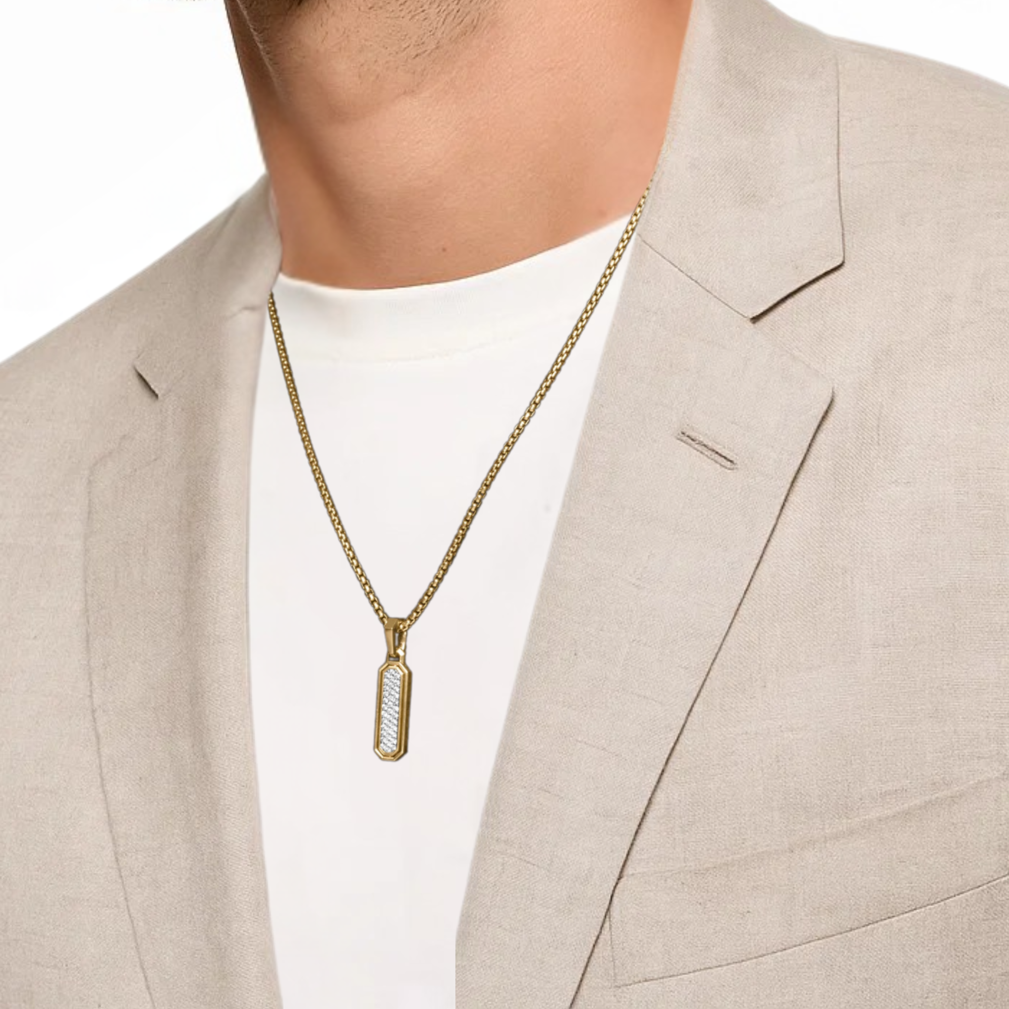 14K Gold Diamond Bar Pendant Necklace