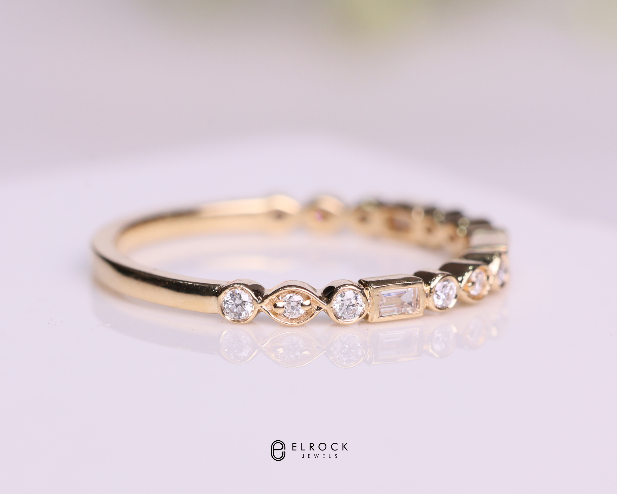 14K Gold Mix Shape Half Eternity Lab Grown Diamond Wedding Band