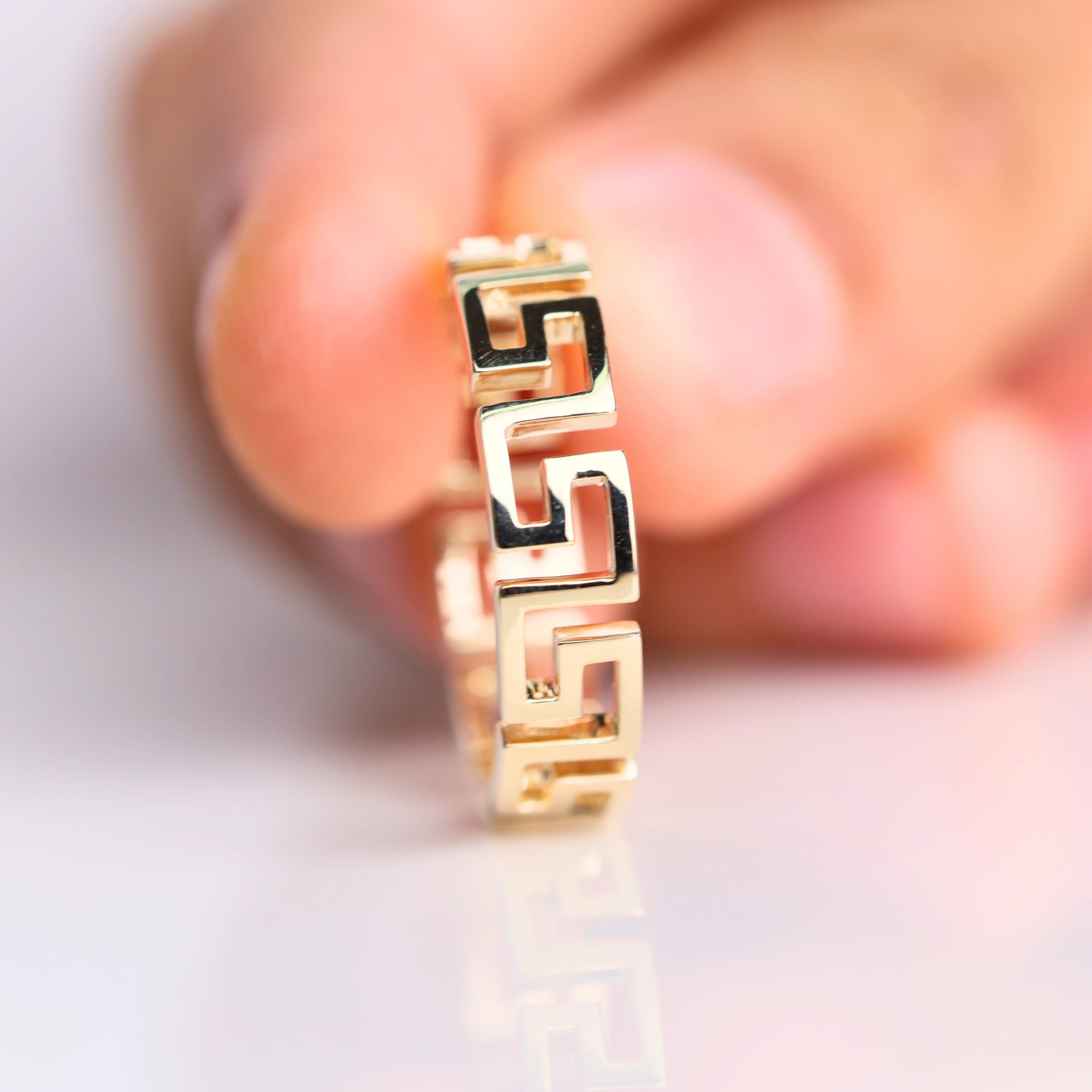 14K Gold Greek Key Ring I Geometric Greek Key Ring