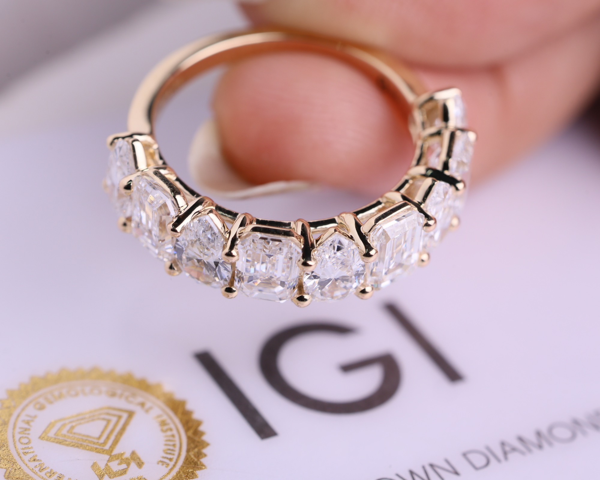 14K Solid Multi Shape Brilliant Cut Lab grown Diamond Half Eternity Band