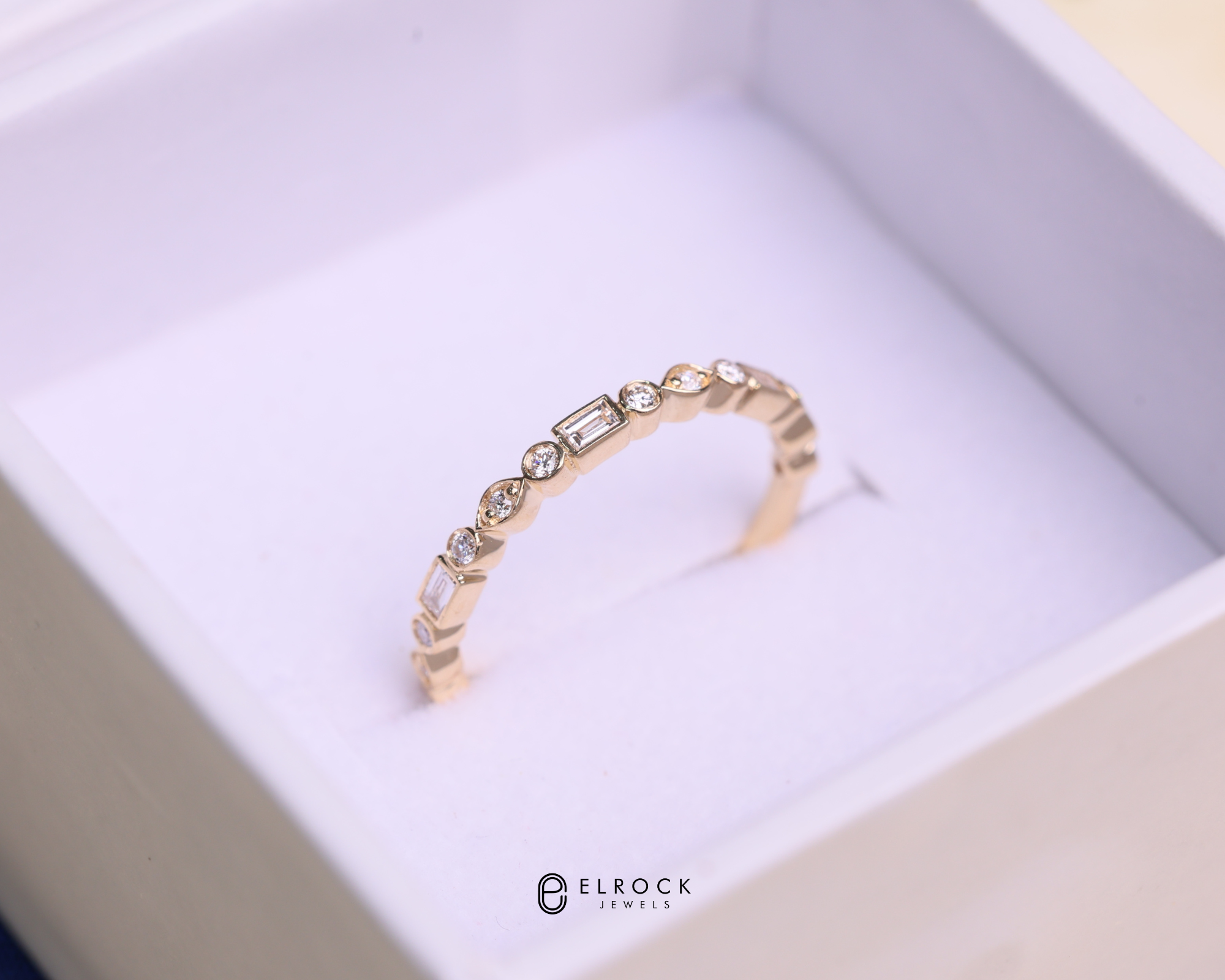 14K Gold Mix Shape Half Eternity Lab Grown Diamond Wedding Band