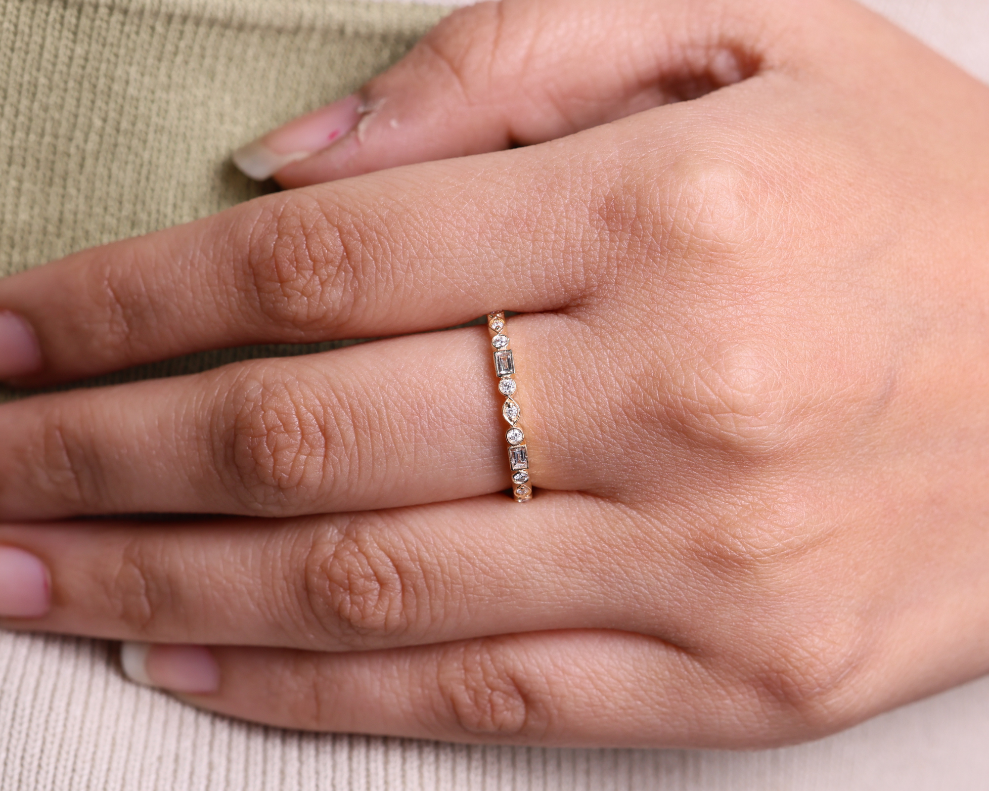 14K Gold Mix Shape Half Eternity Lab Grown Diamond Wedding Band