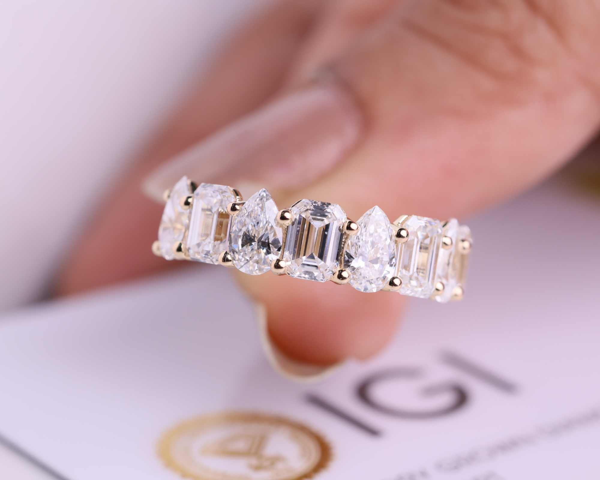 14K Solid Multi Shape Brilliant Cut Lab grown Diamond Half Eternity Band