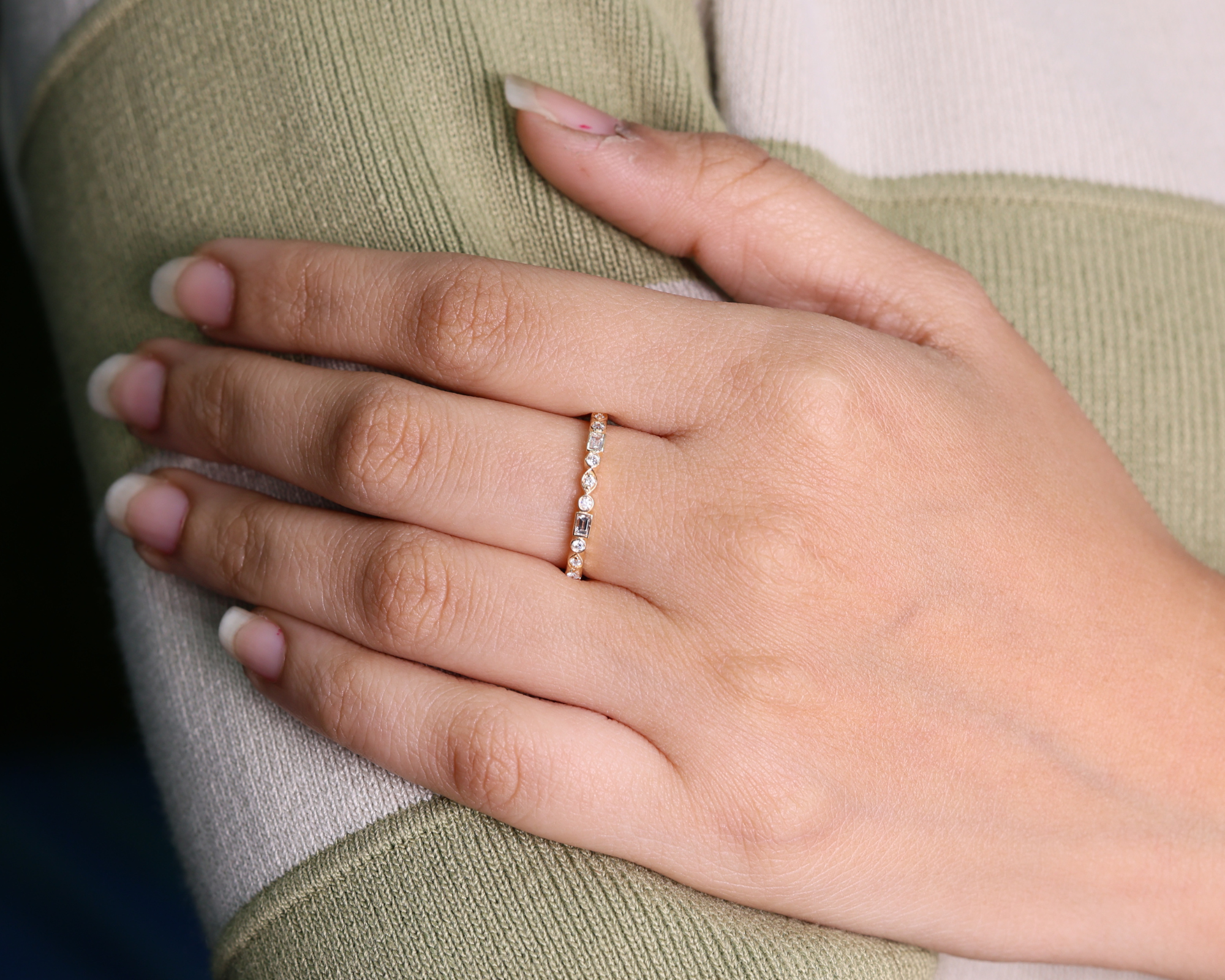 14K Gold Mix Shape Half Eternity Lab Grown Diamond Wedding Band